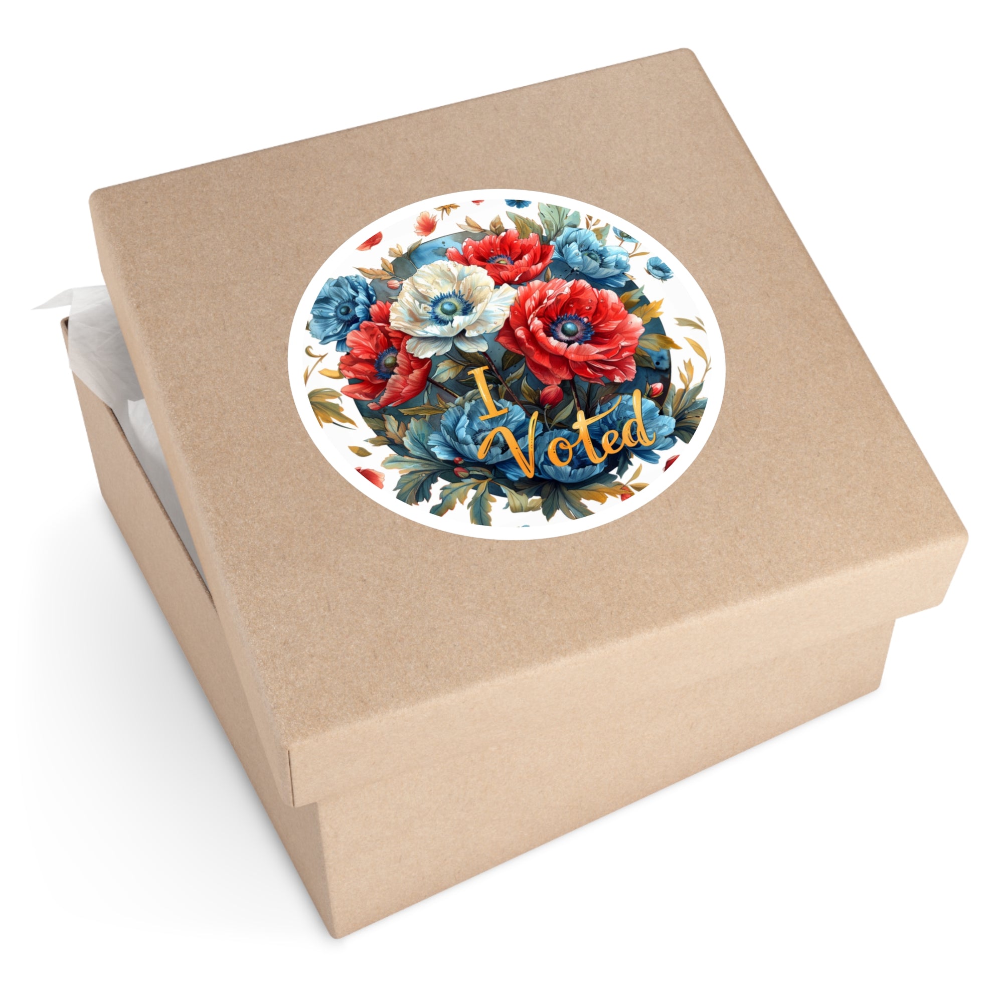 I Voted Floral Sticker, Patriotic Flowers Art, Red White Blue Design, Pride Gift