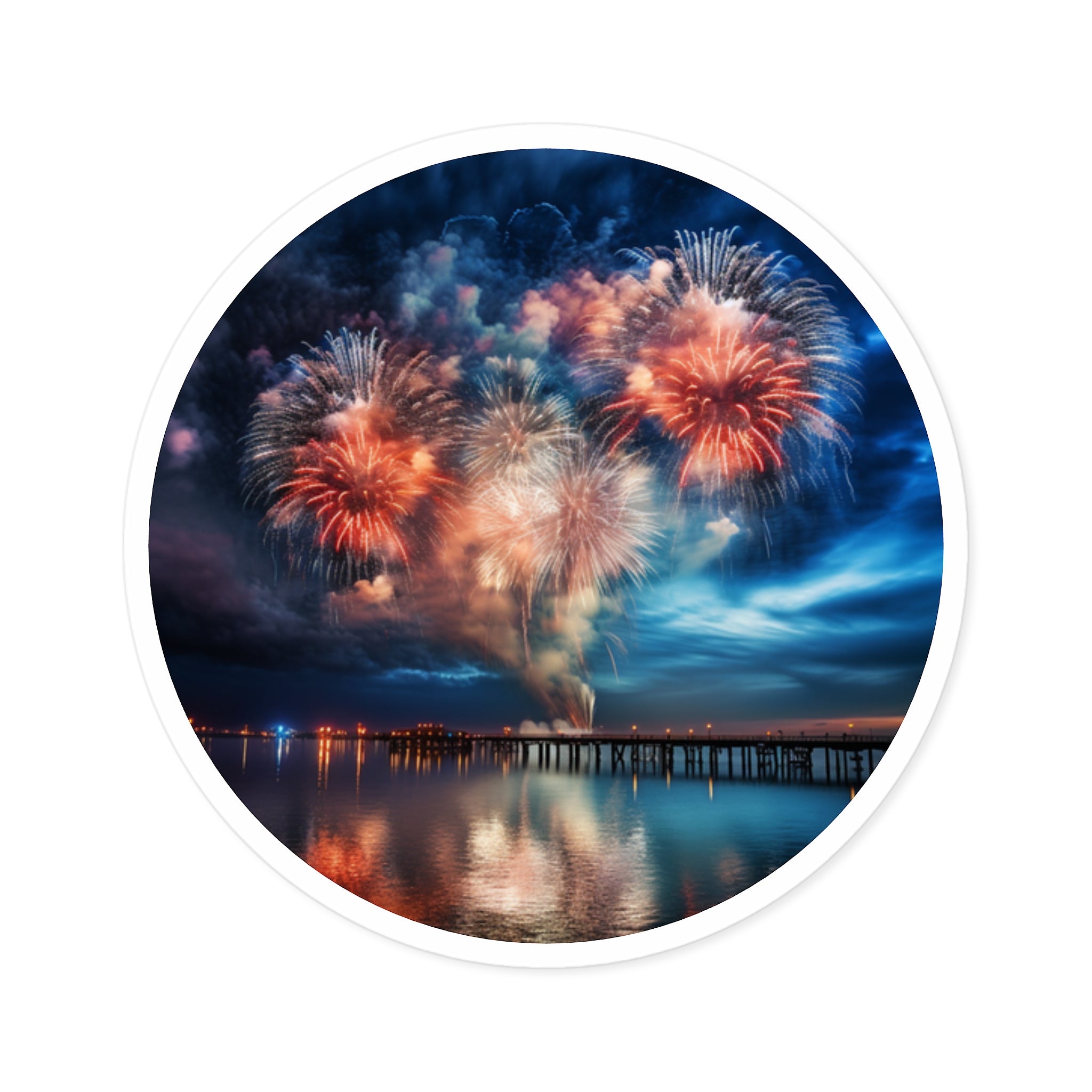 Ocean Fireworks, Night Sky Sticker, Celebration Art, Festive Design