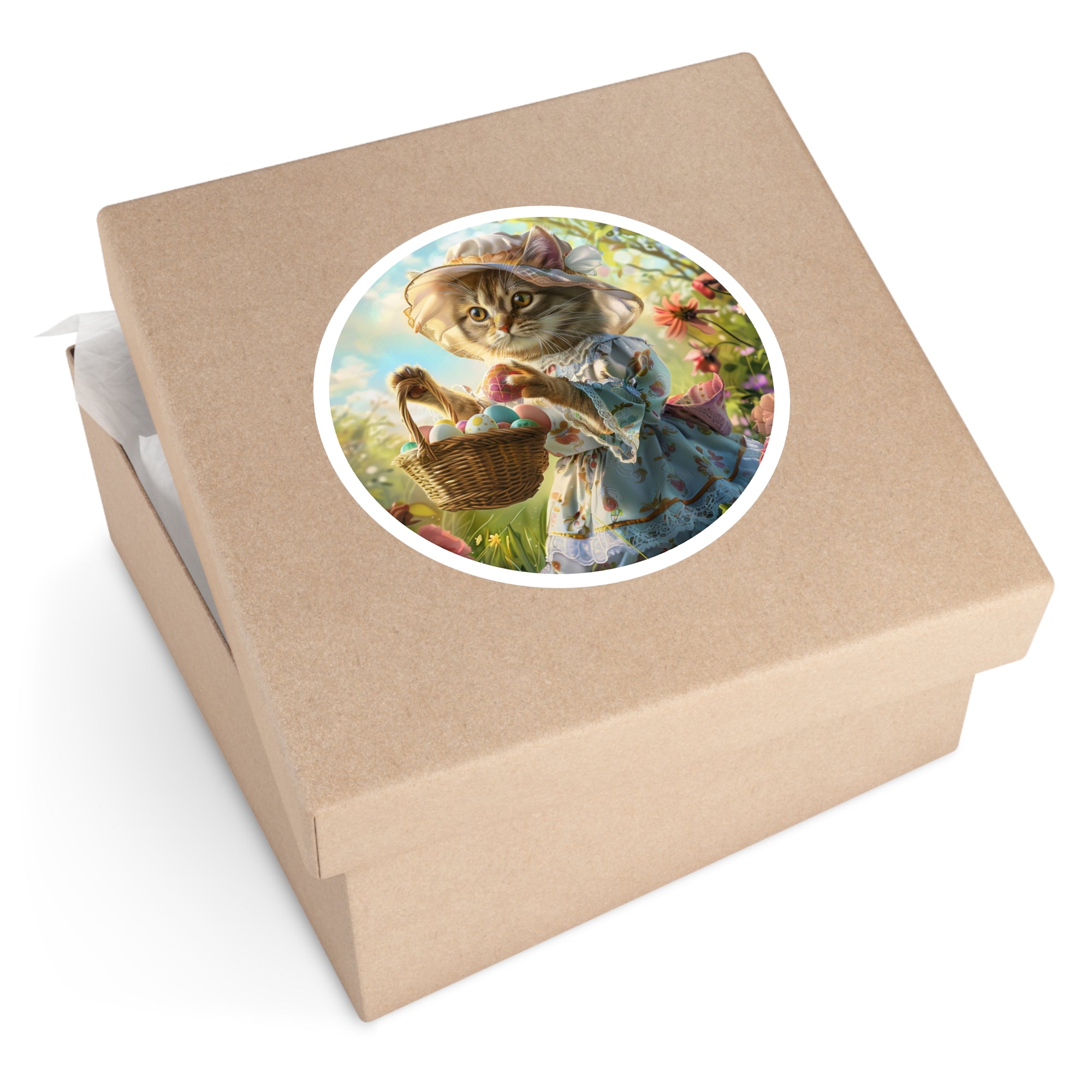 Easter Cat Sticker, Cute Animal Design, Spring Dress, Whimsical Art