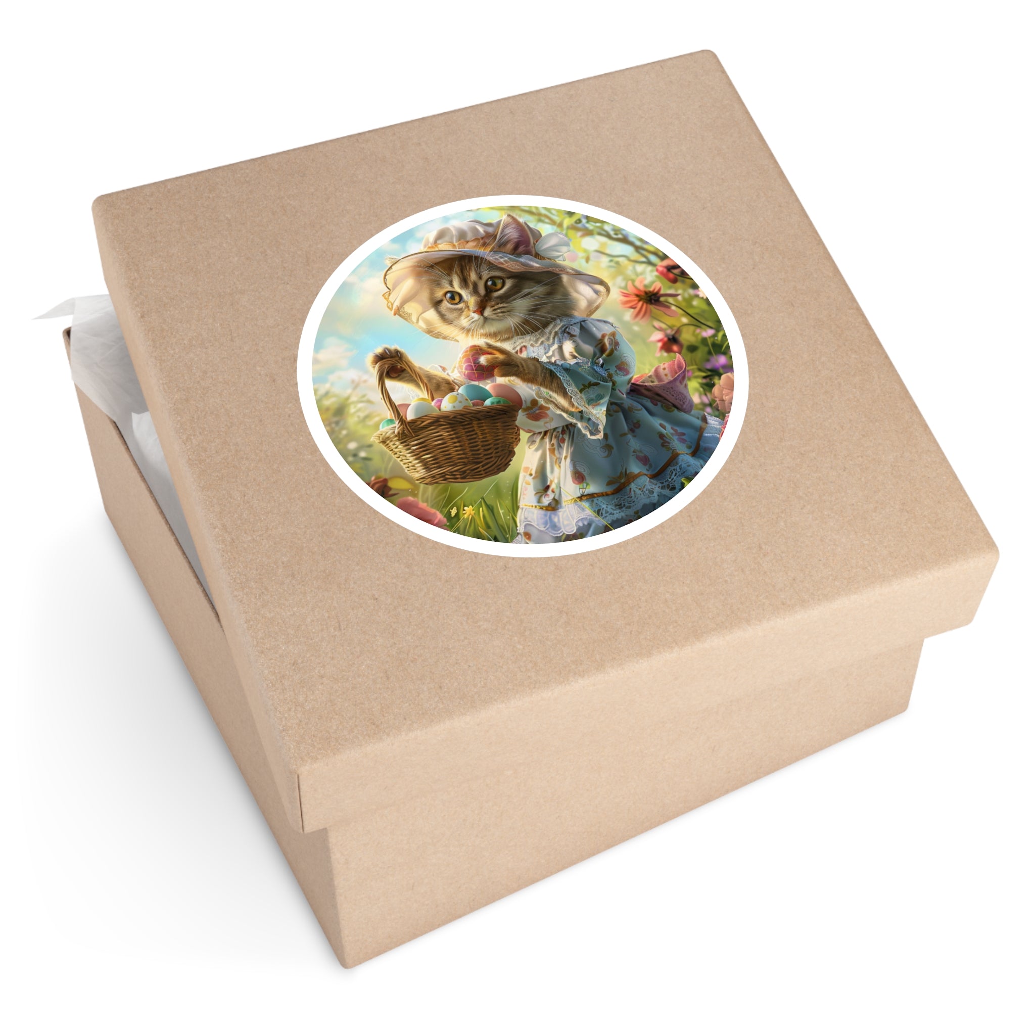 Easter Cat Sticker, Cute Animal Design, Spring Dress, Whimsical Art