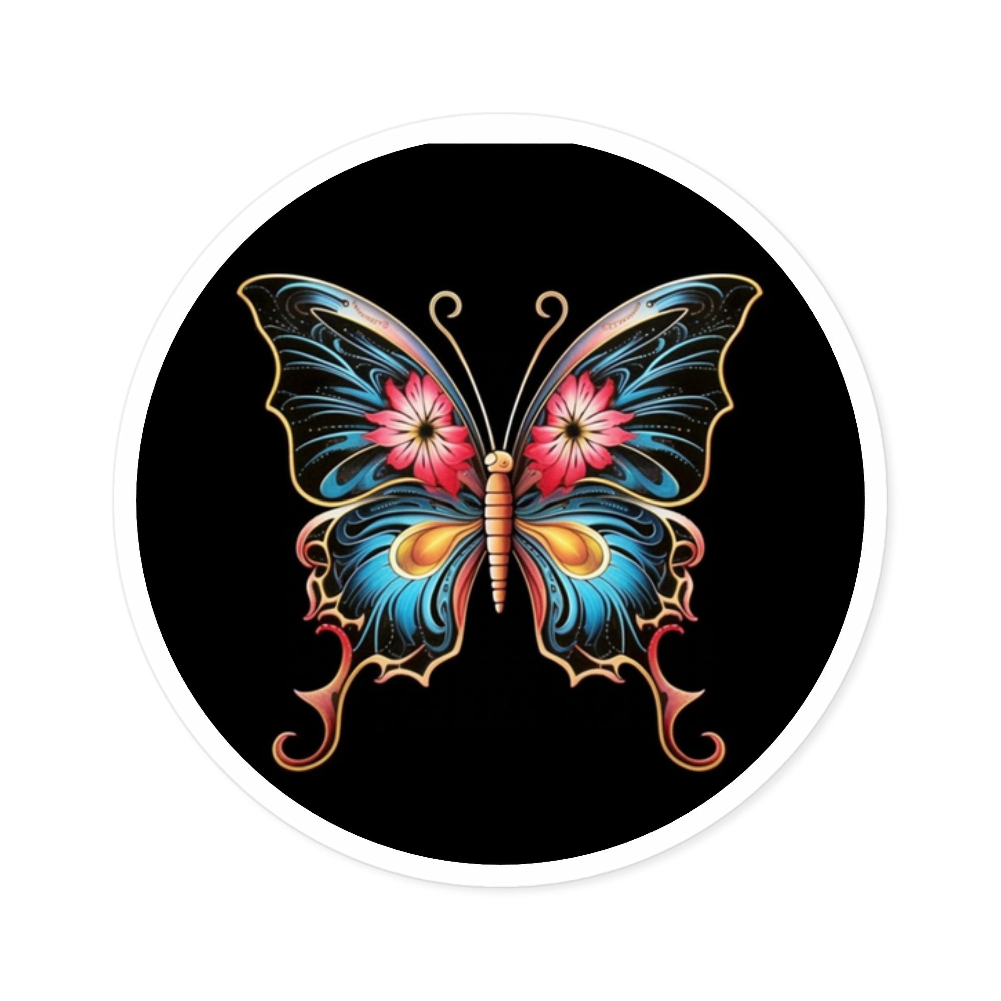 Colorful Butterfly Sticker, Tattoo Art Style, Floral Wing Design, Vibrant Ink