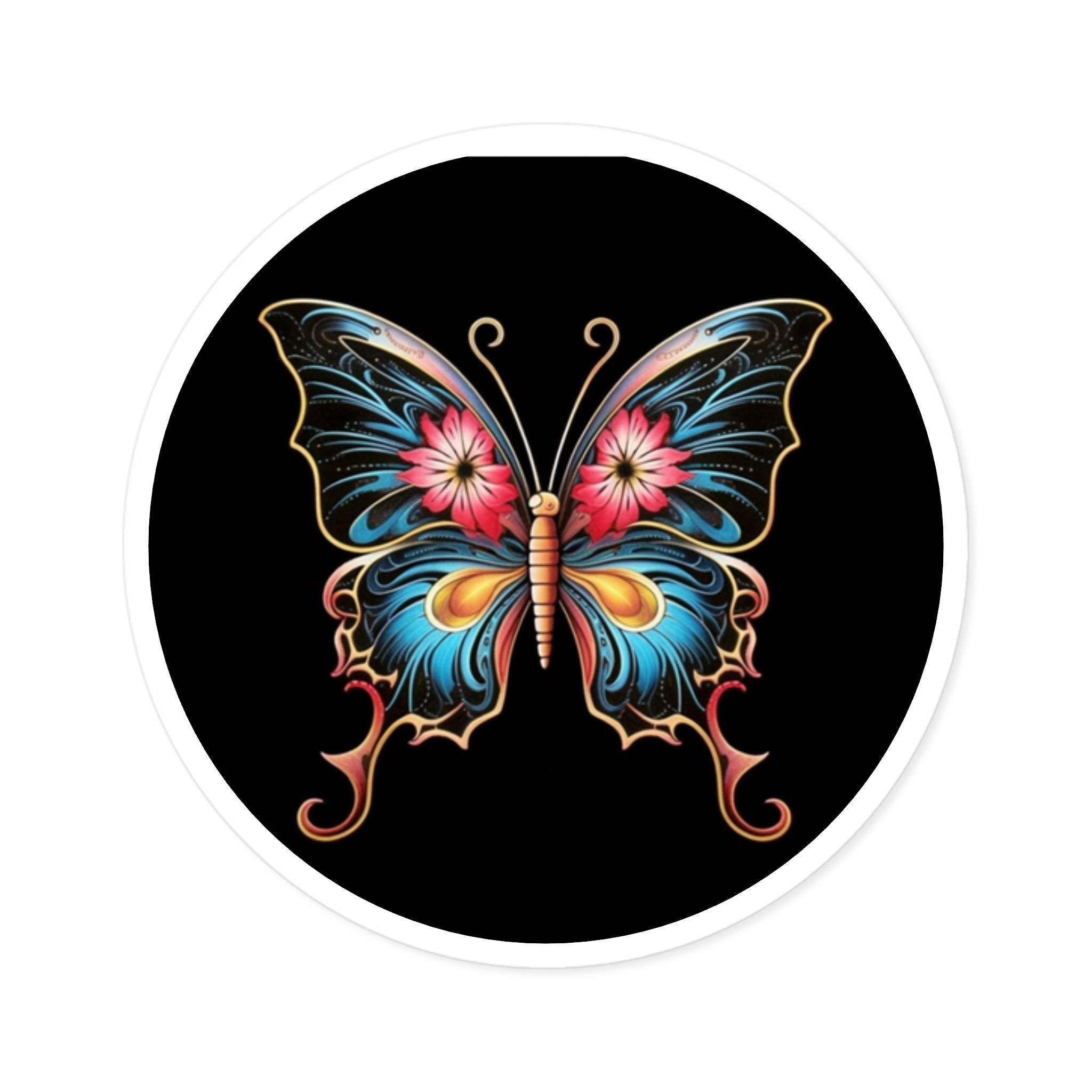 Colorful Butterfly Sticker, Tattoo Art Style, Floral Wing Design, Vibrant Ink