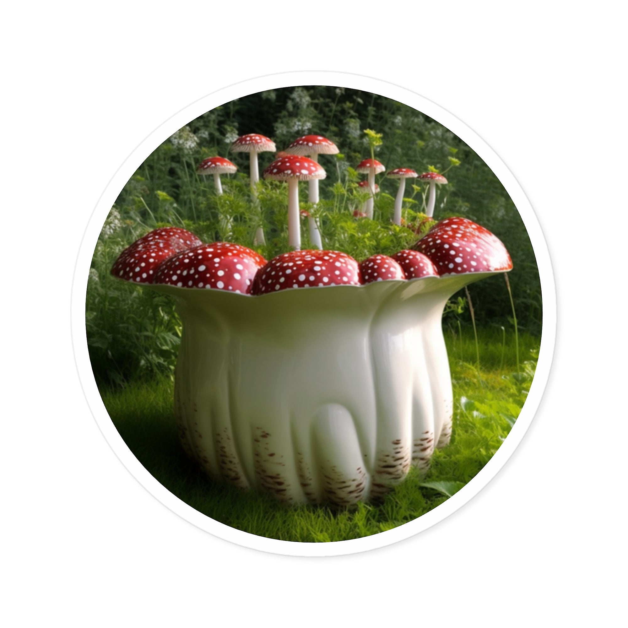 Mushroom Planter Sticker, Botanical Art, Whimsical Garden Design, Nature Decor
