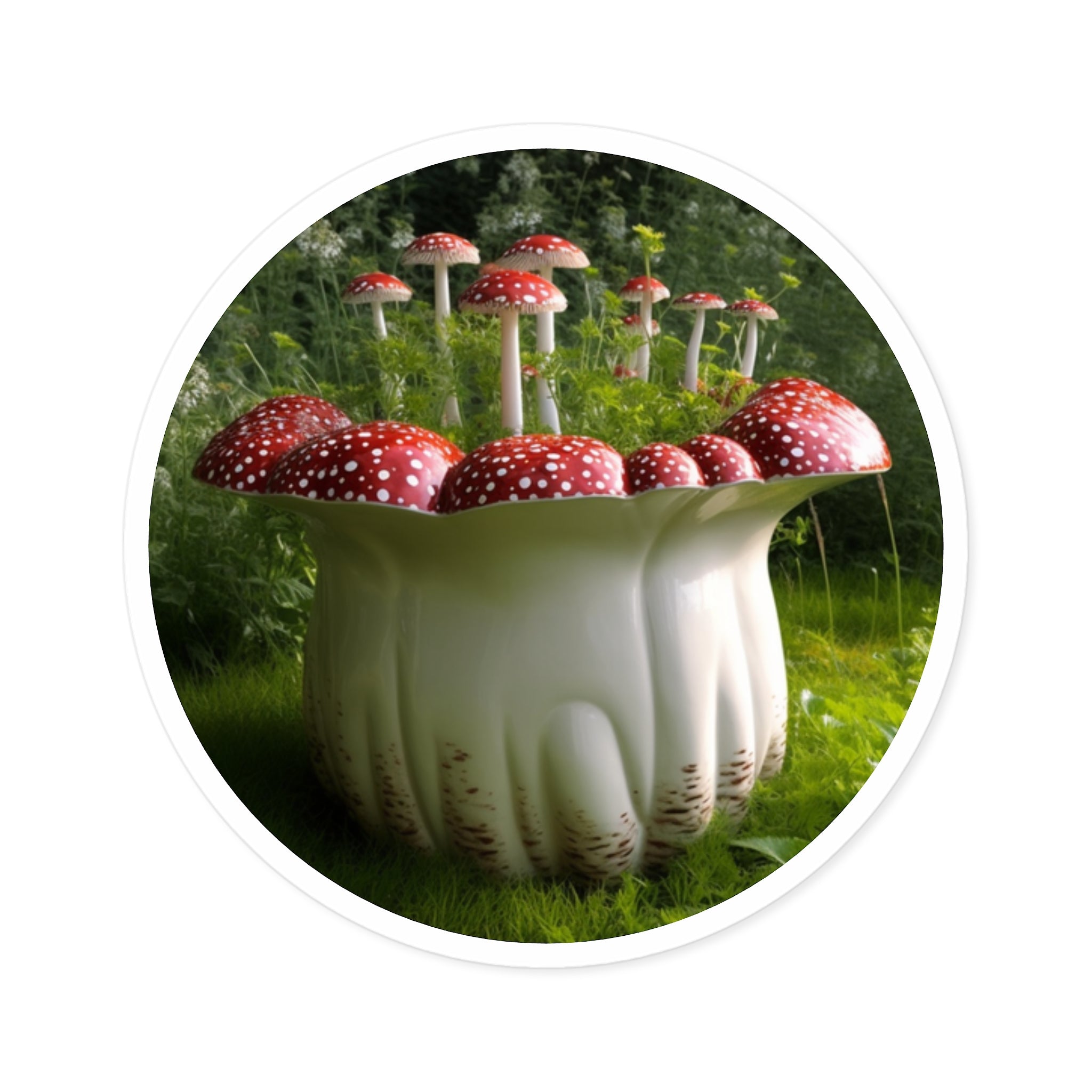 Mushroom Planter Sticker, Botanical Art, Whimsical Garden Design, Nature Decor