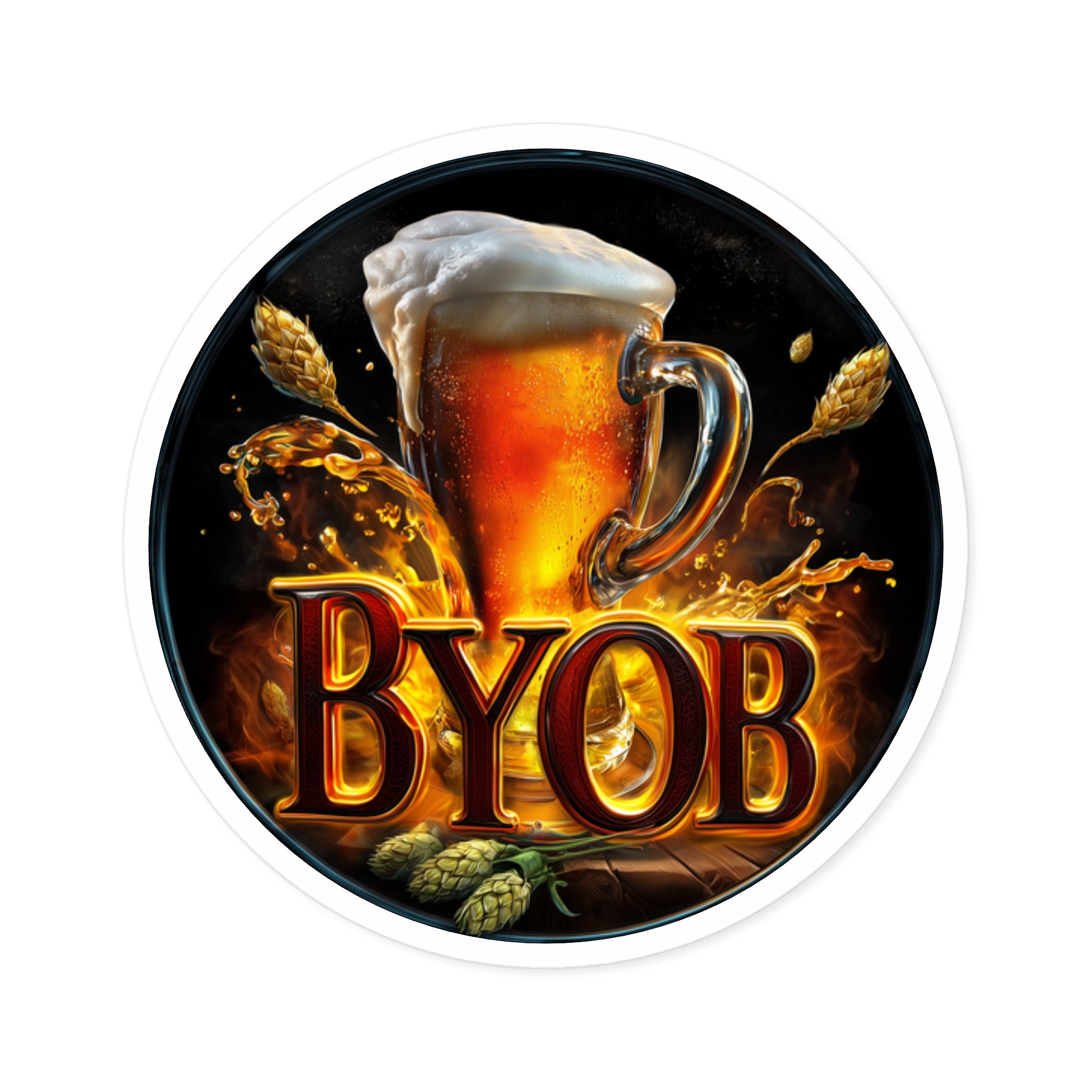 BYOB Beer Sticker, Funny Bar Vinyl Design, Circle Art for Laptops or Coolers
