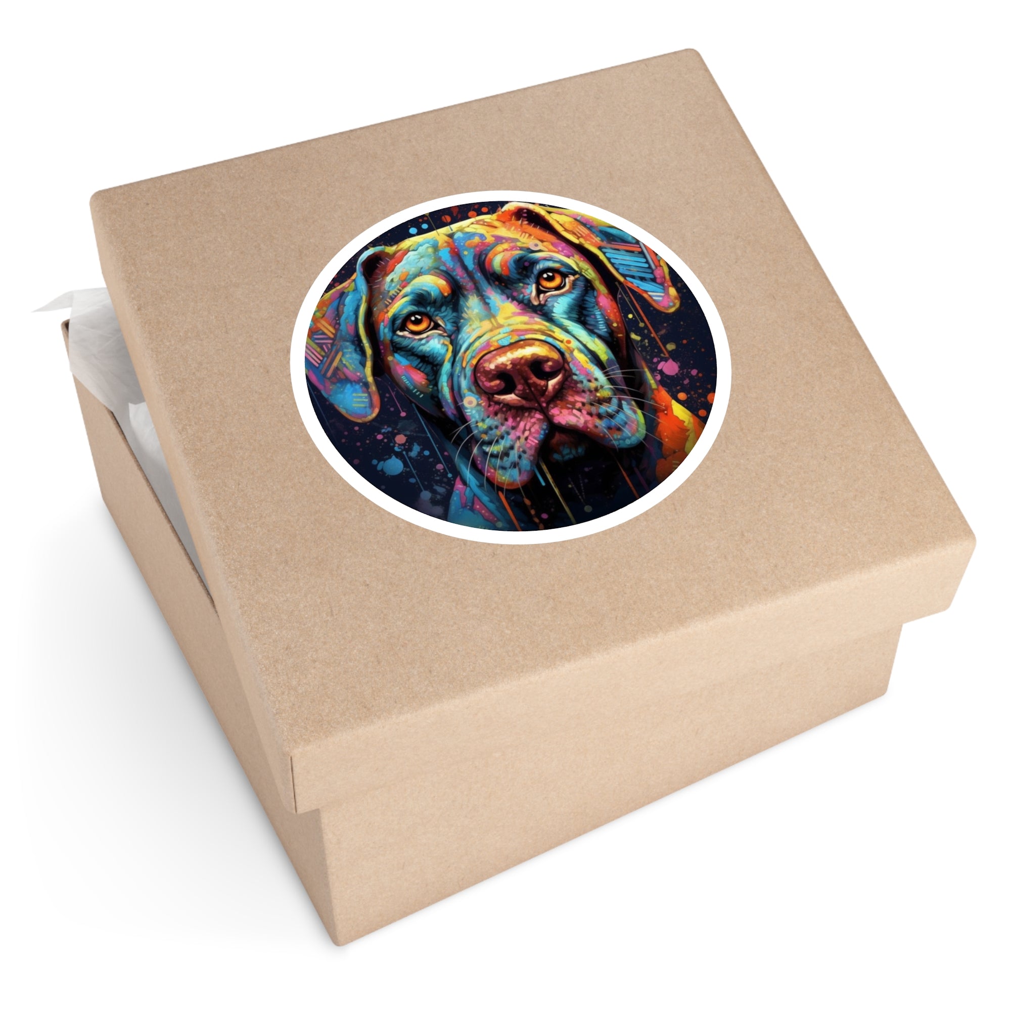 Colorful Dog Sticker, Vibrant Pet Art, Psychedelic Design, Artistic Gift