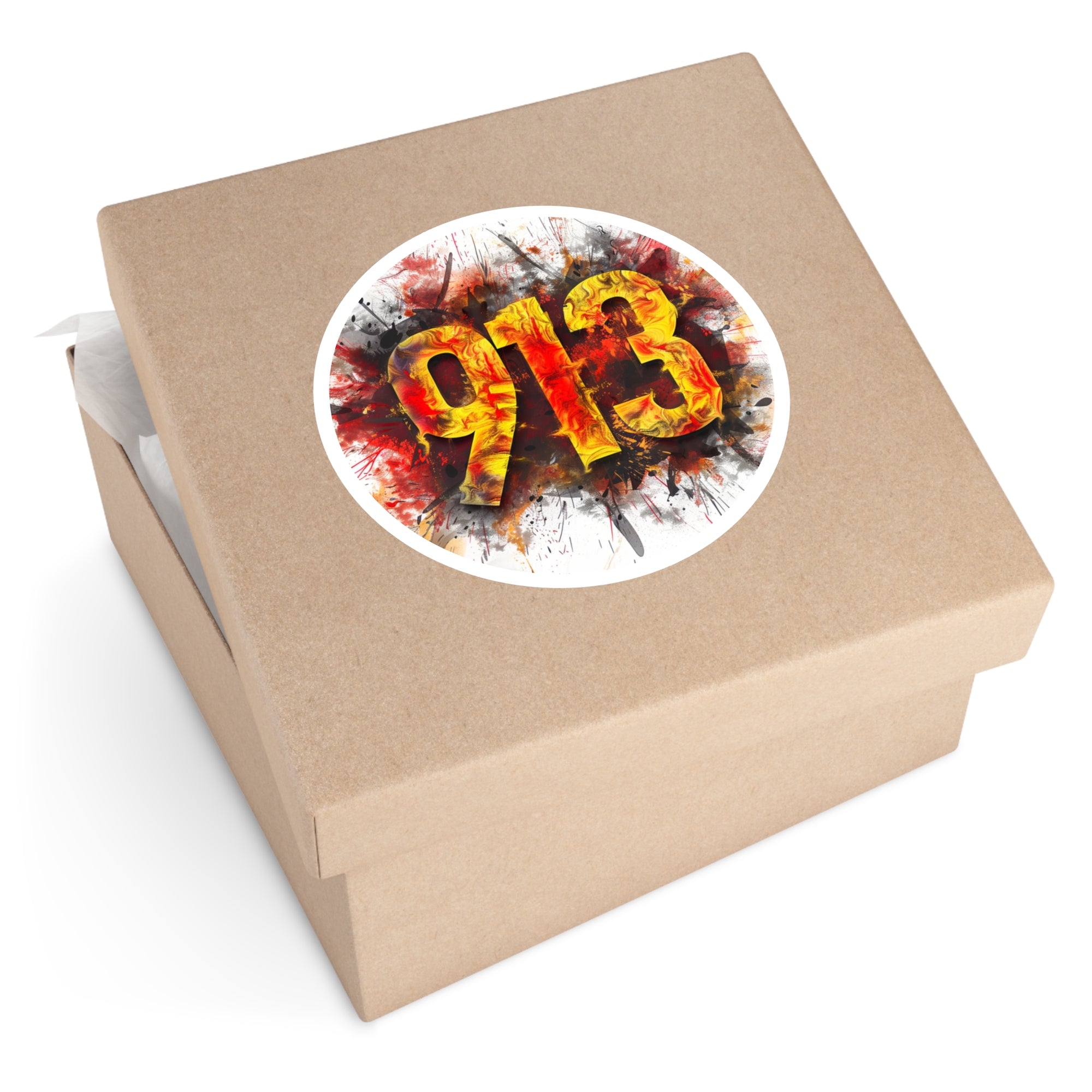 913 Kansas City Sticker, Bold Number Art, Red and Yellow Design, Local Pride Gift