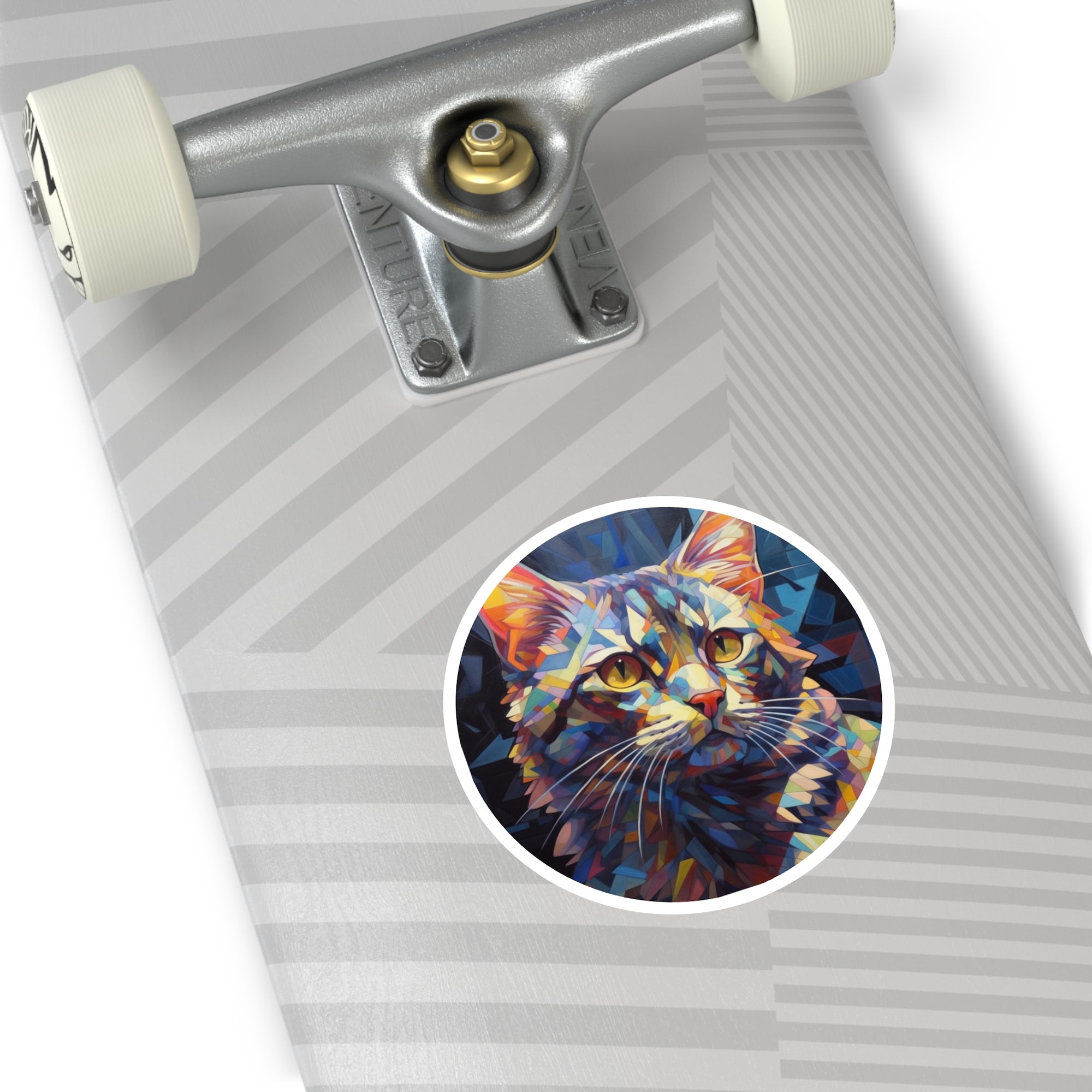 Prismatic Cat, Geometric Color Art Sticker, Modern Design, Abstract Feline