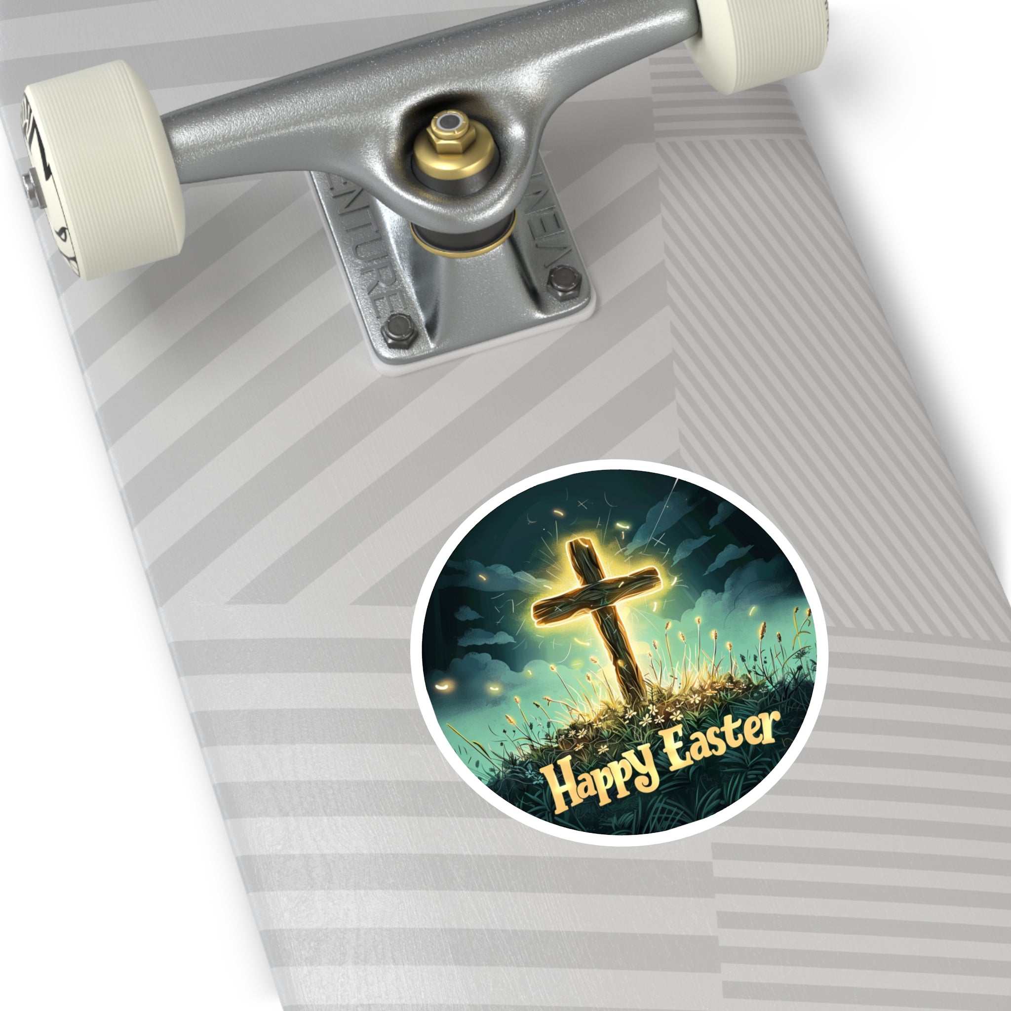 Happy Easter cross sticker, inspirational theme, spring gift, uplifting design