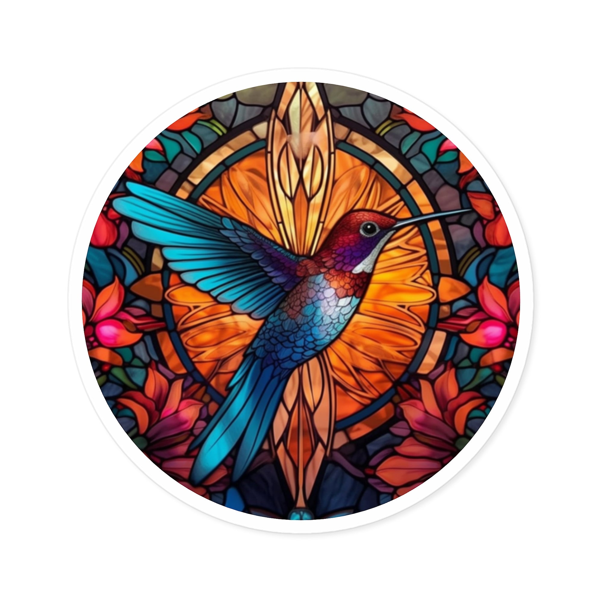 Stained Glass Hummingbird, Artistic Bird Sticker, Nature Design, Colorful Gift