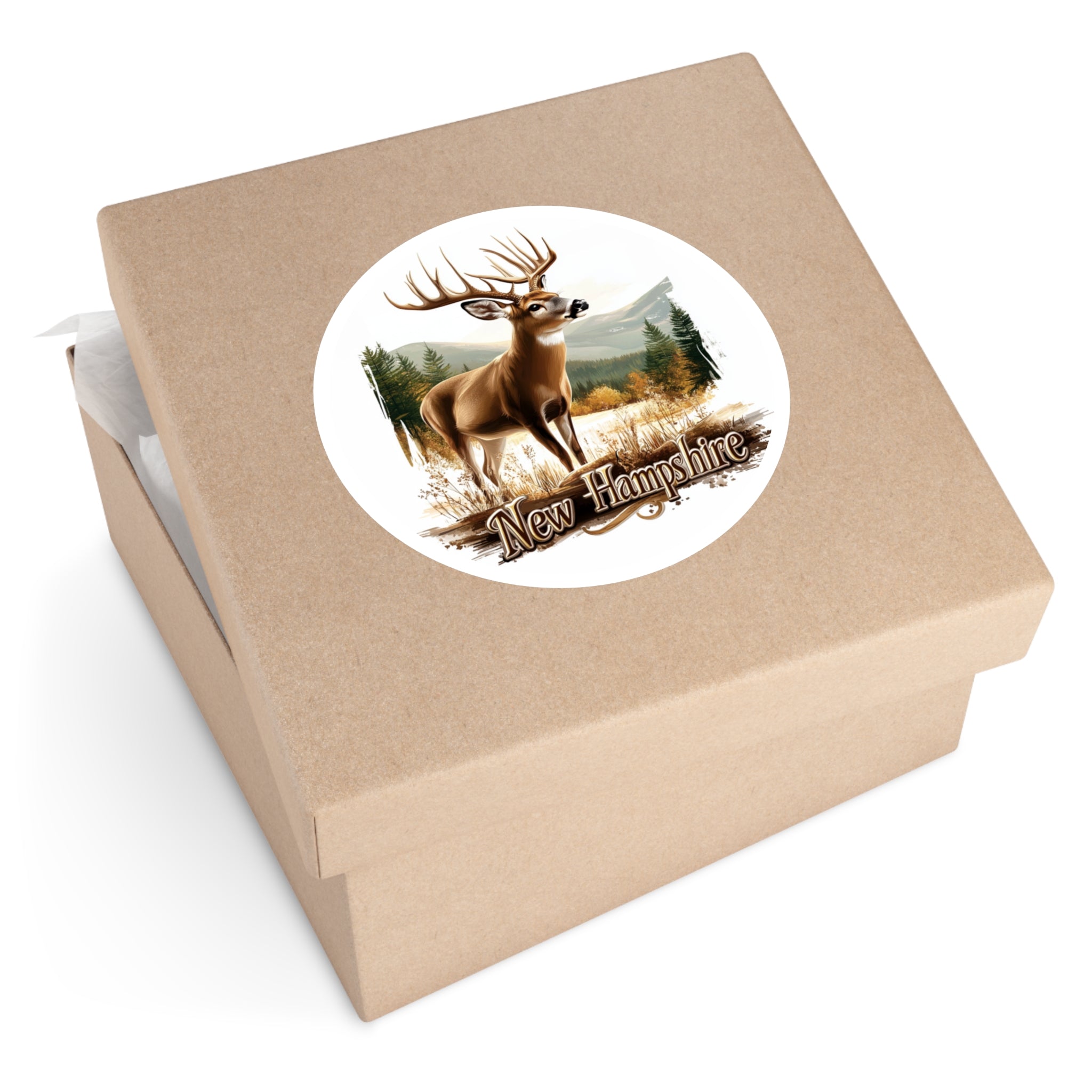 New Hampshire Deer Sticker, State Wildlife Design, Mountain Forest Art, Rustic Outdoors