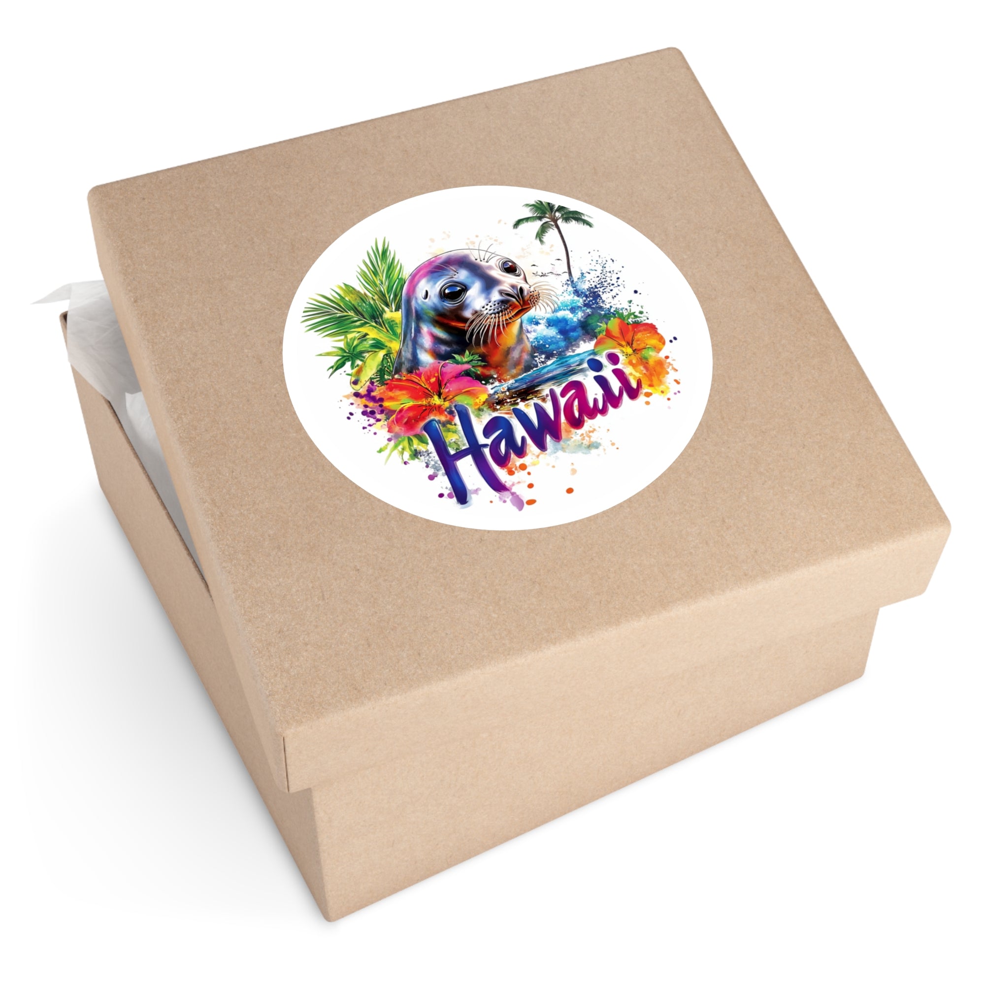 Hawaii Seal Sticker, Island Art, Tropical Design, Ocean Wildlife Scene
