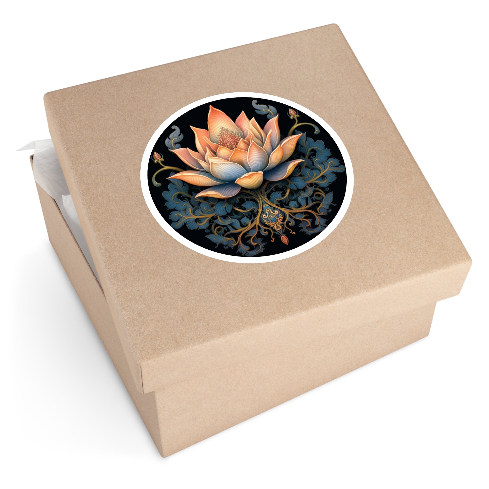 Baroque Lotus Sticker, Elegant Floral Design, Ornamental Art, Decorative Nature Piece