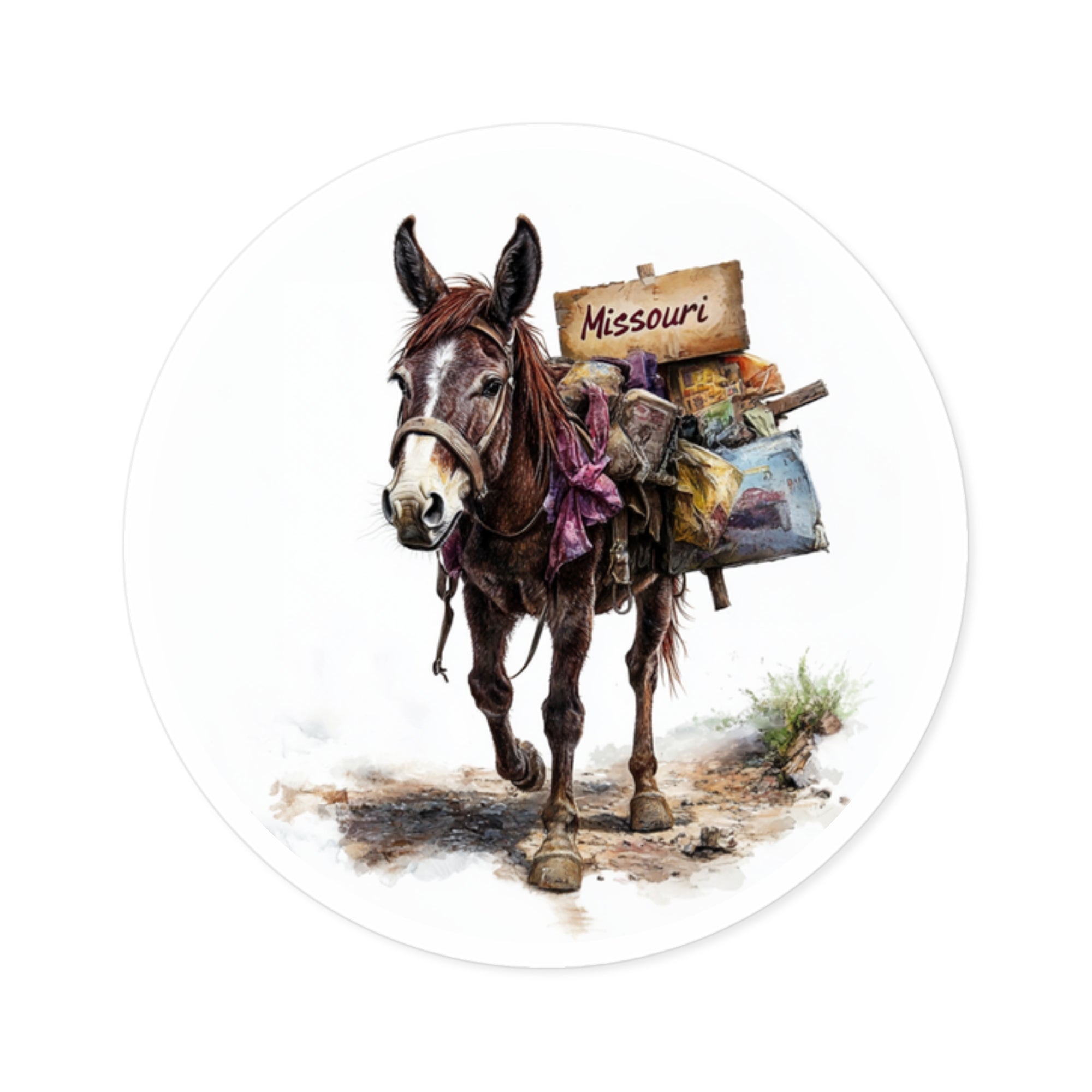 Missouri Mule Pack Sticker, State Pride Art, Western Design, Travel Theme