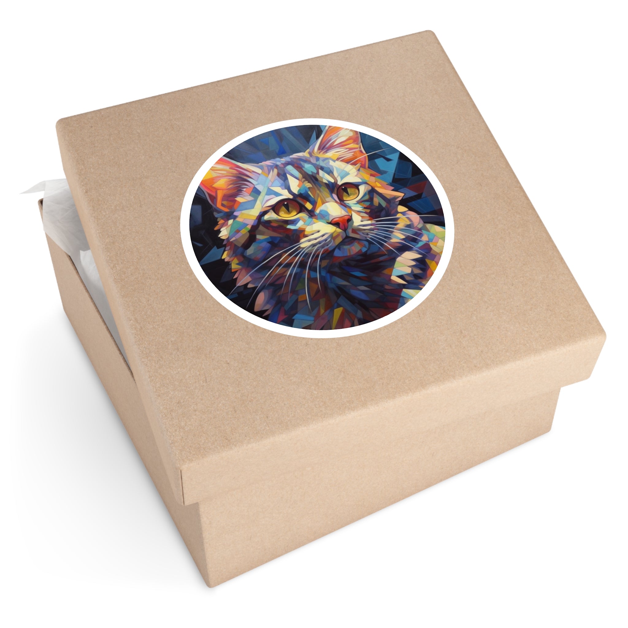 Prismatic Cat, Geometric Color Art Sticker, Modern Design, Abstract Feline