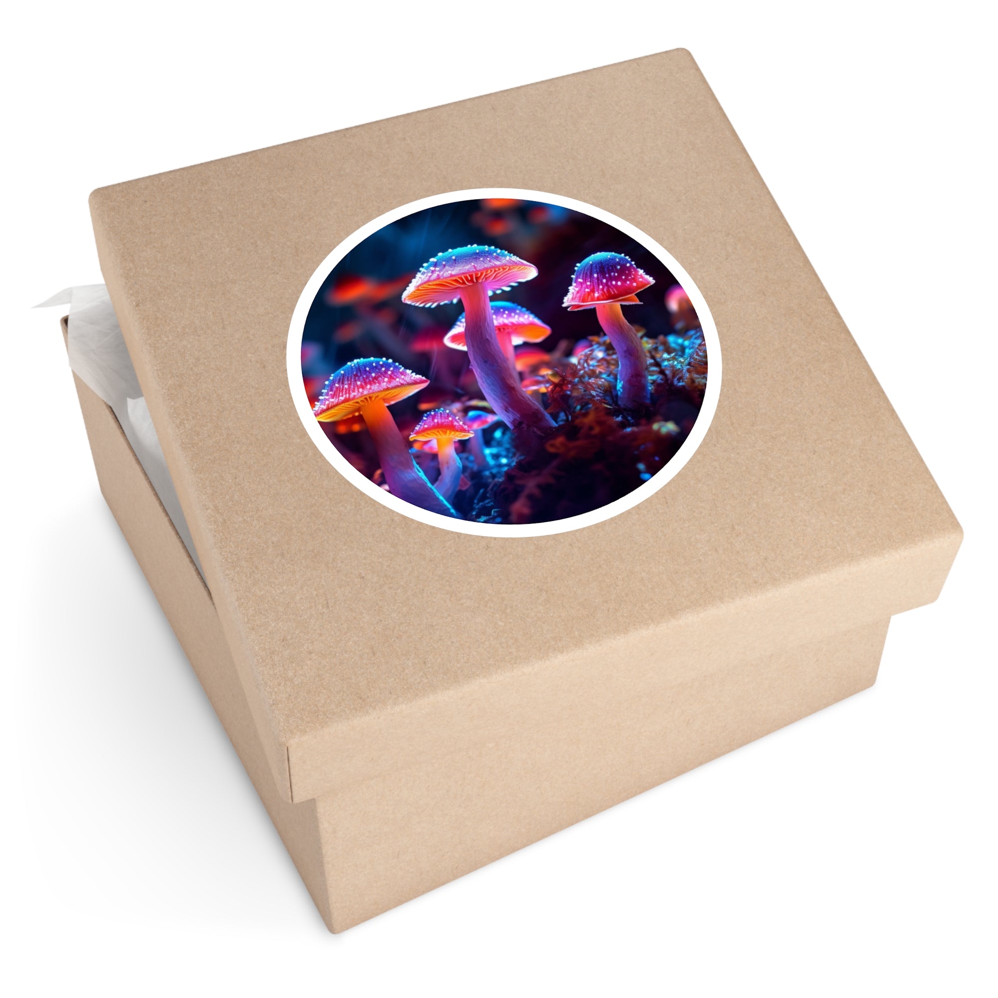 Mushroom Glow Scene, Forest Art Sticker, Nature Decor, Detailed Gift