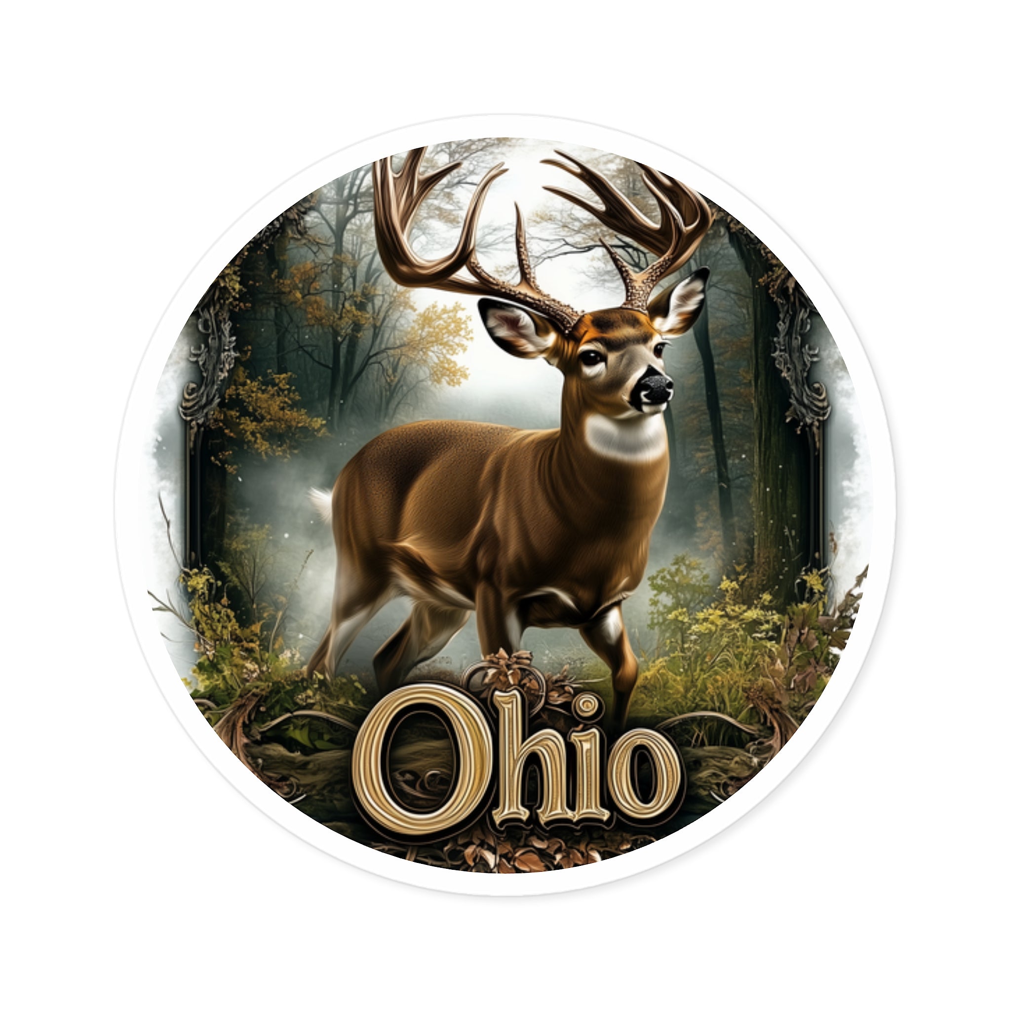 Ohio Buck Sticker, State Animal Design, Rustic Forest Art, Nature Wildlife Scene