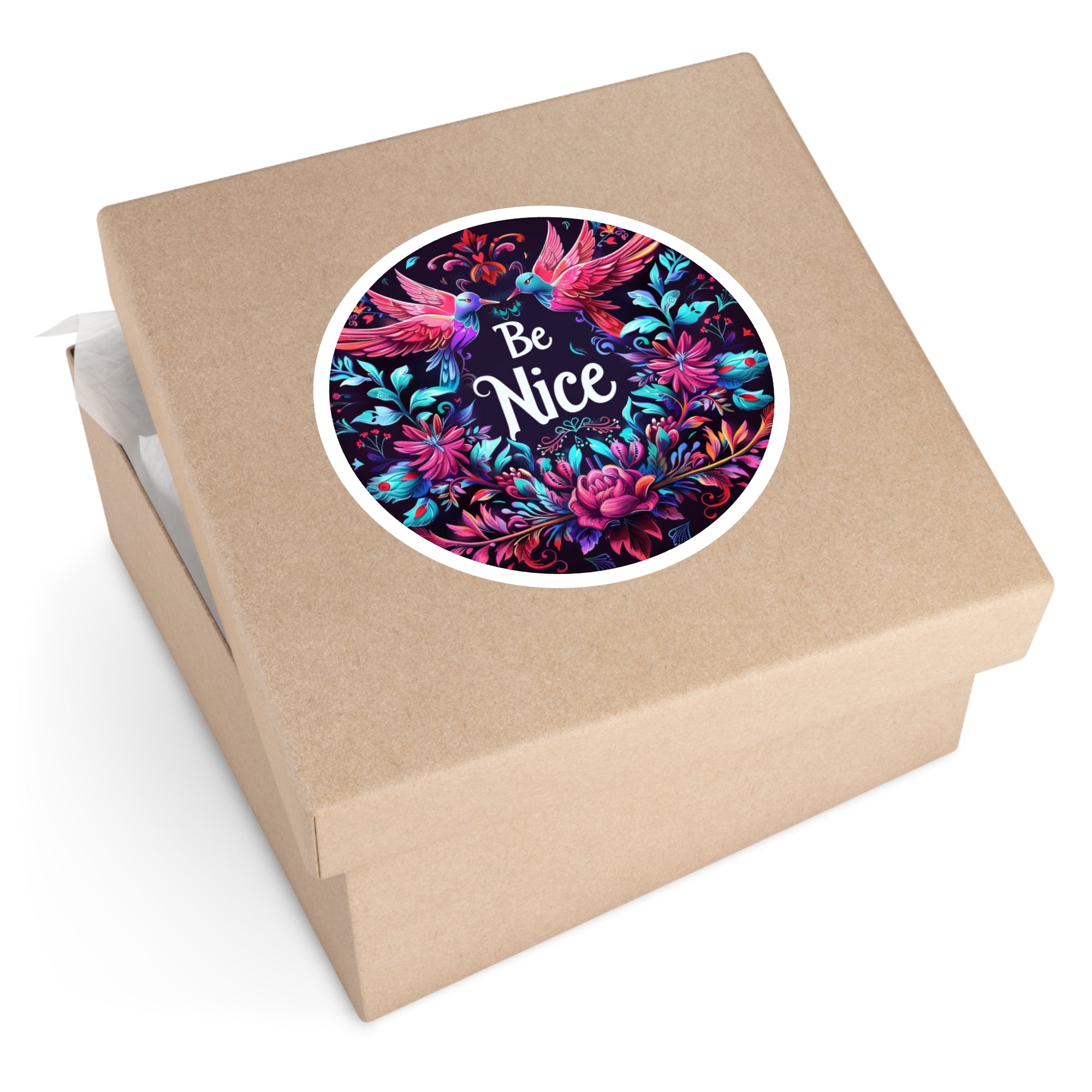 Be Nice Floral Sticker, Positive Quote Art, Colorful Flower Design, Uplifting Gift