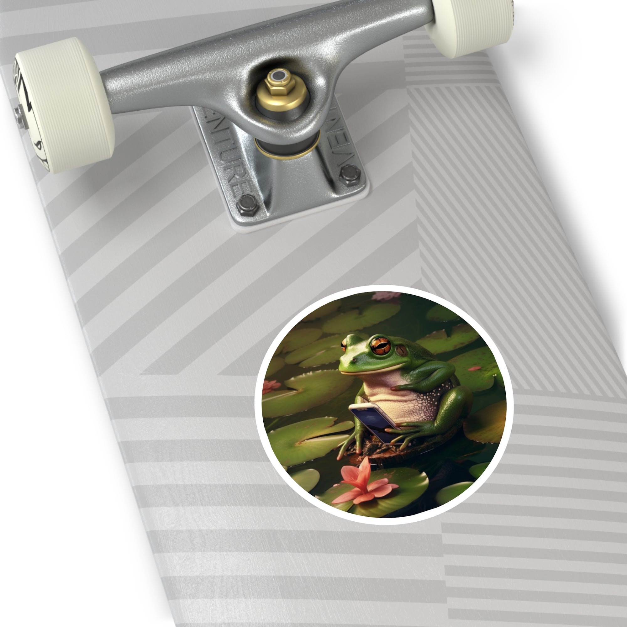 Frog with Smartphone Sticker, Funny Amphibian Art, Tech Humor, Relaxed Mood