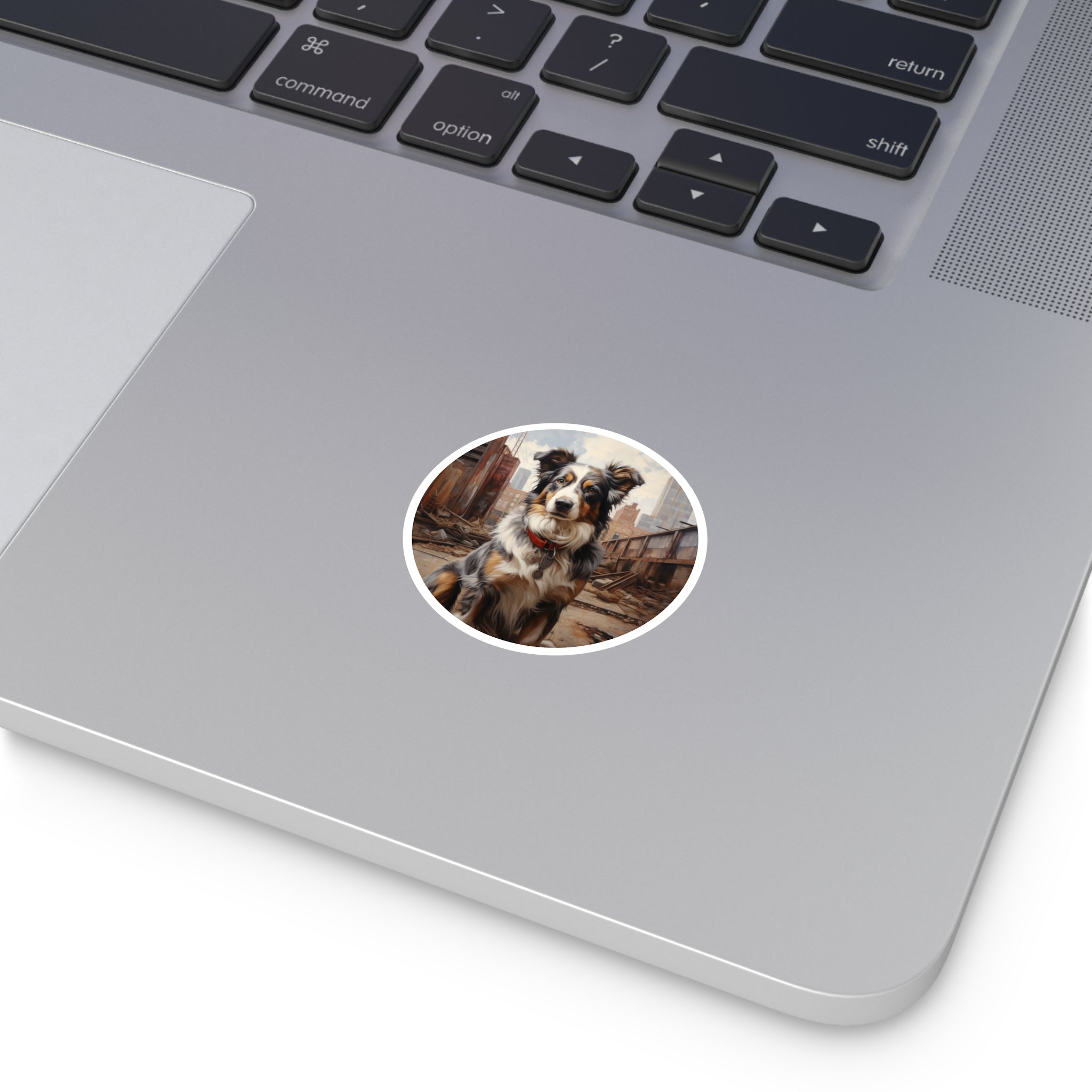 Australian Shepherd, Urban Dog Sticker, Realistic Pet Art, City Life