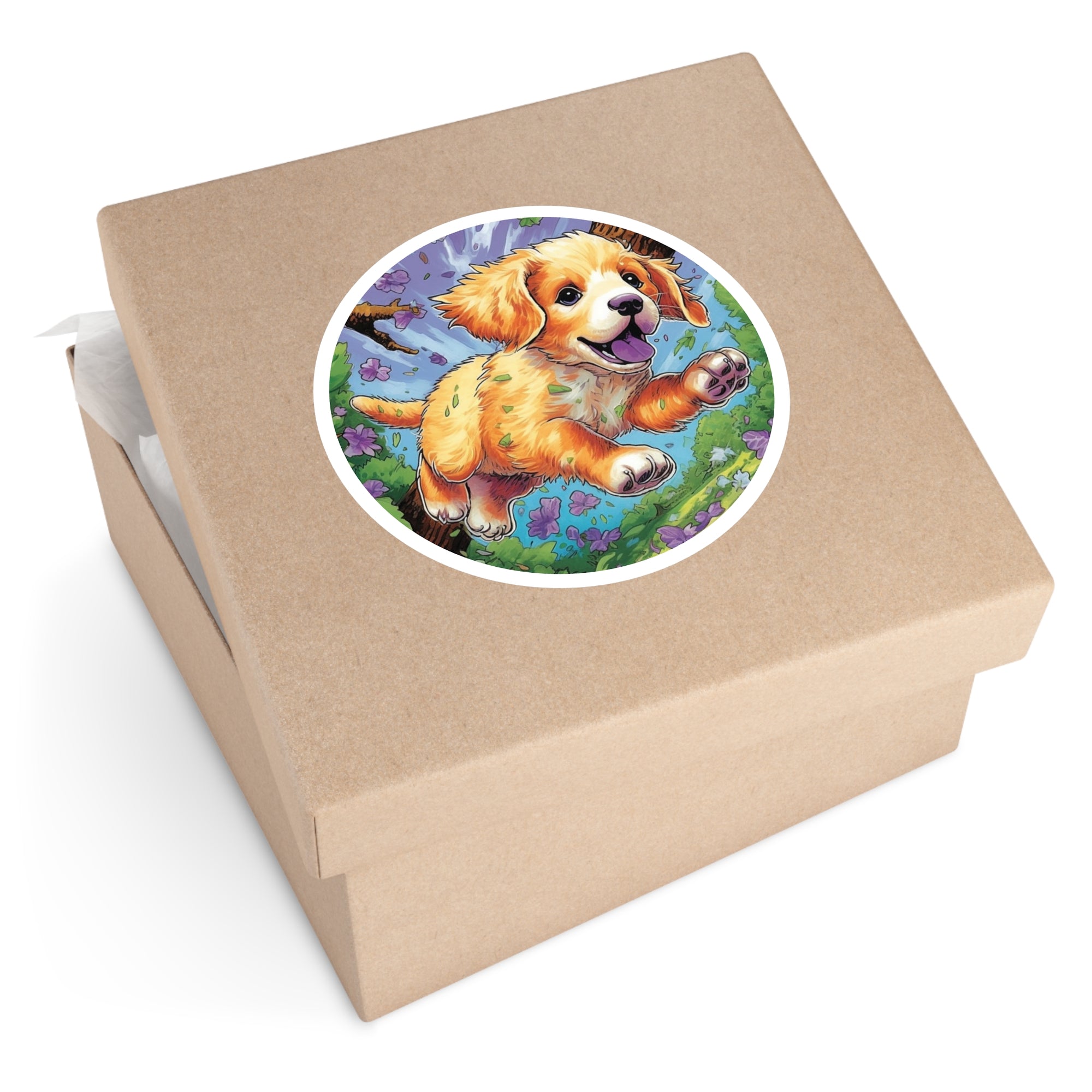 Golden Retriever Puppy Sticker, Joyful Burst, Playful Energy, Cute Dog Art