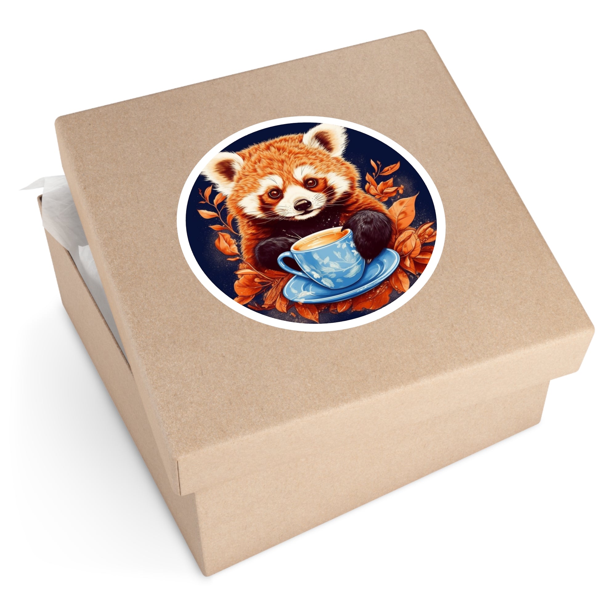 Red Panda Tea Time, Cute Animal Sticker, Whimsical Art, Cozy Design