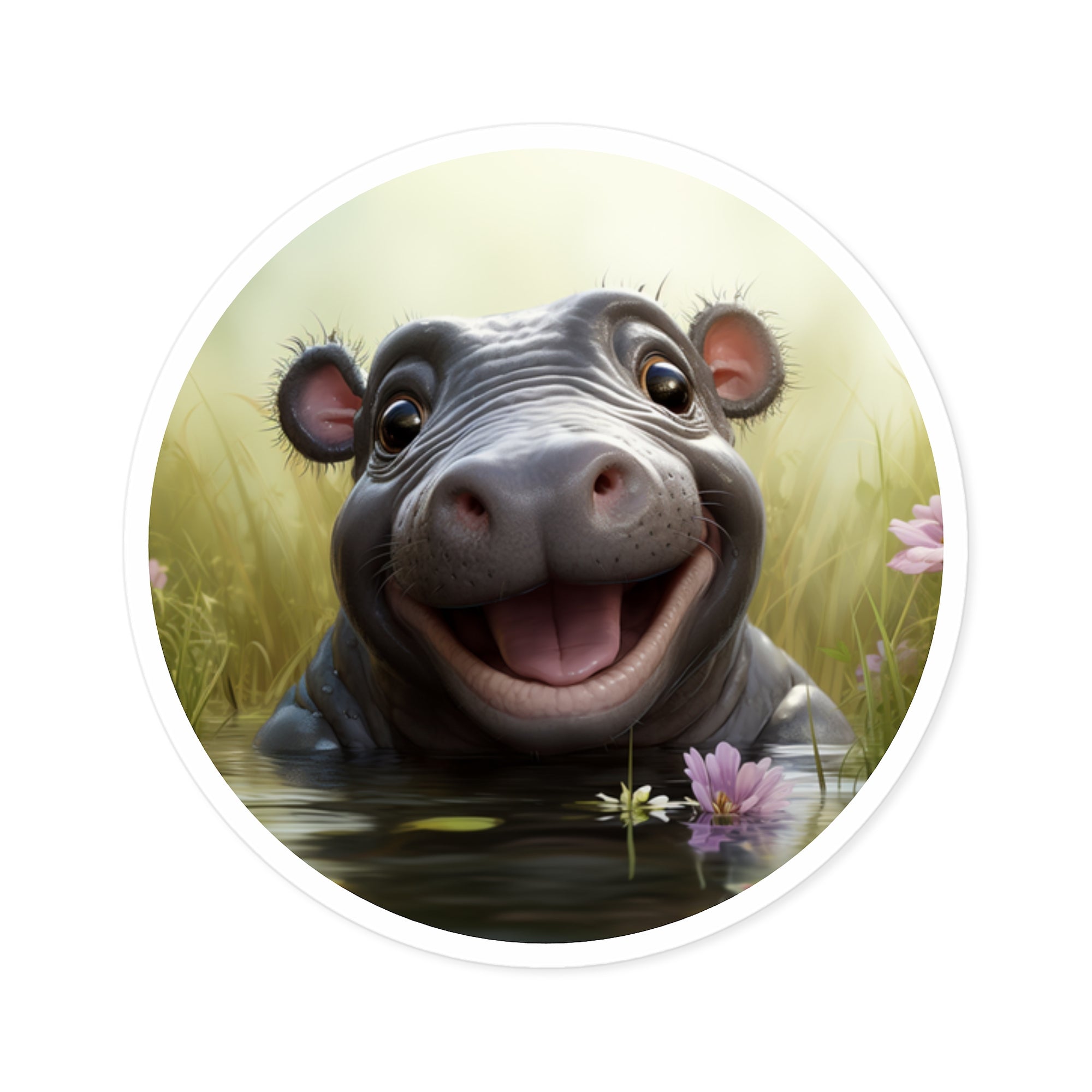 Cute Baby Hippo Sticker, Adorable Animal Art, Happy Water Design, Kids Gift