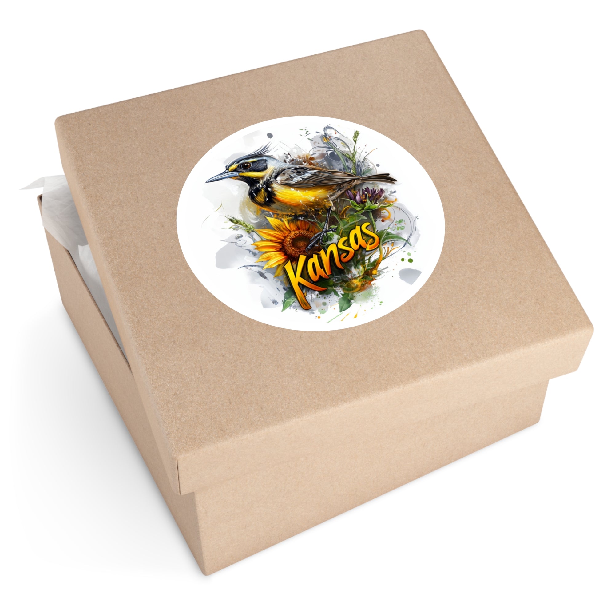 Kansas Meadowlark Sticker, Sunflower Design, State Pride, Nature Art