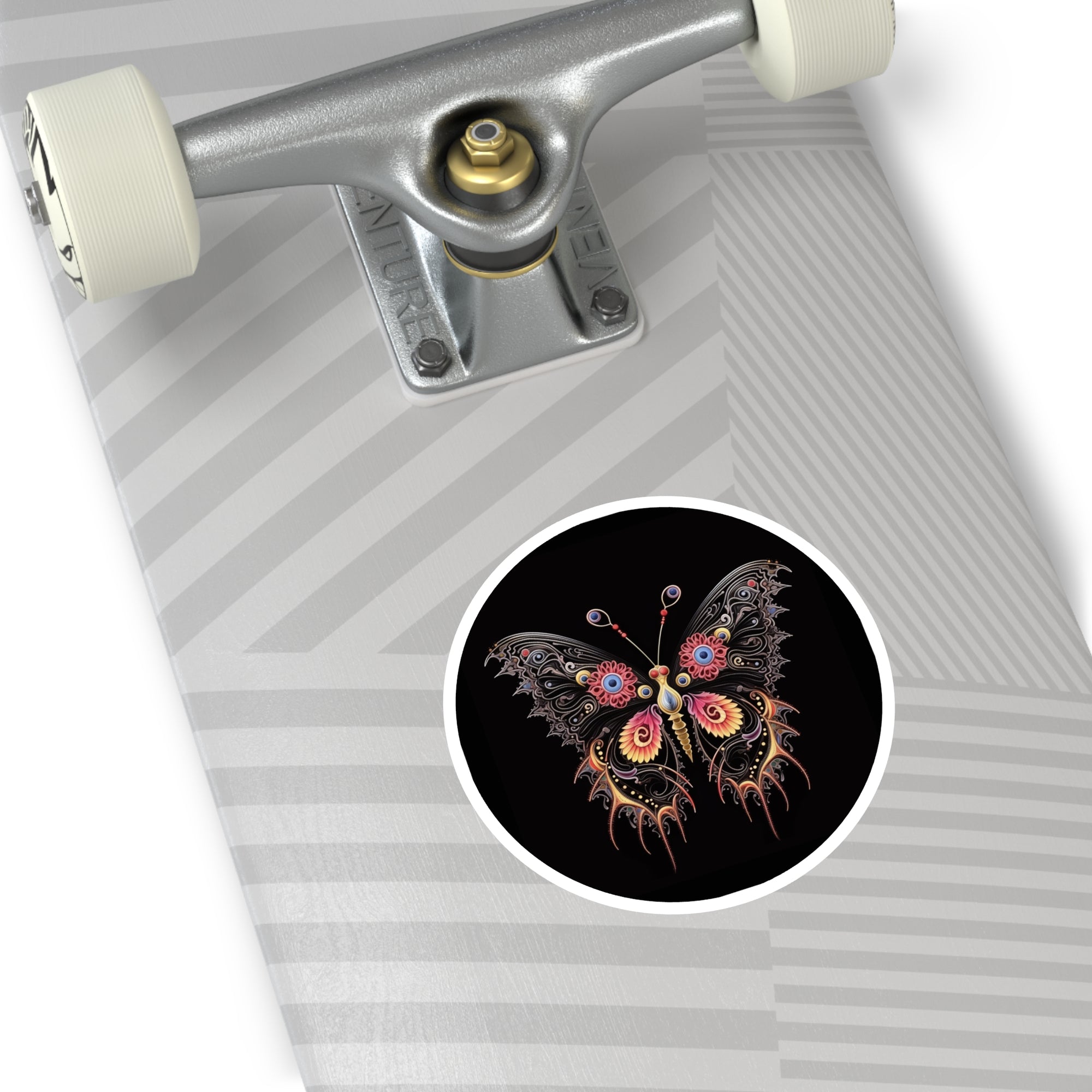 Intricate Butterfly Sticker, Psychedelic Tattoo Art, Abstract Wing Design, Bold Colors