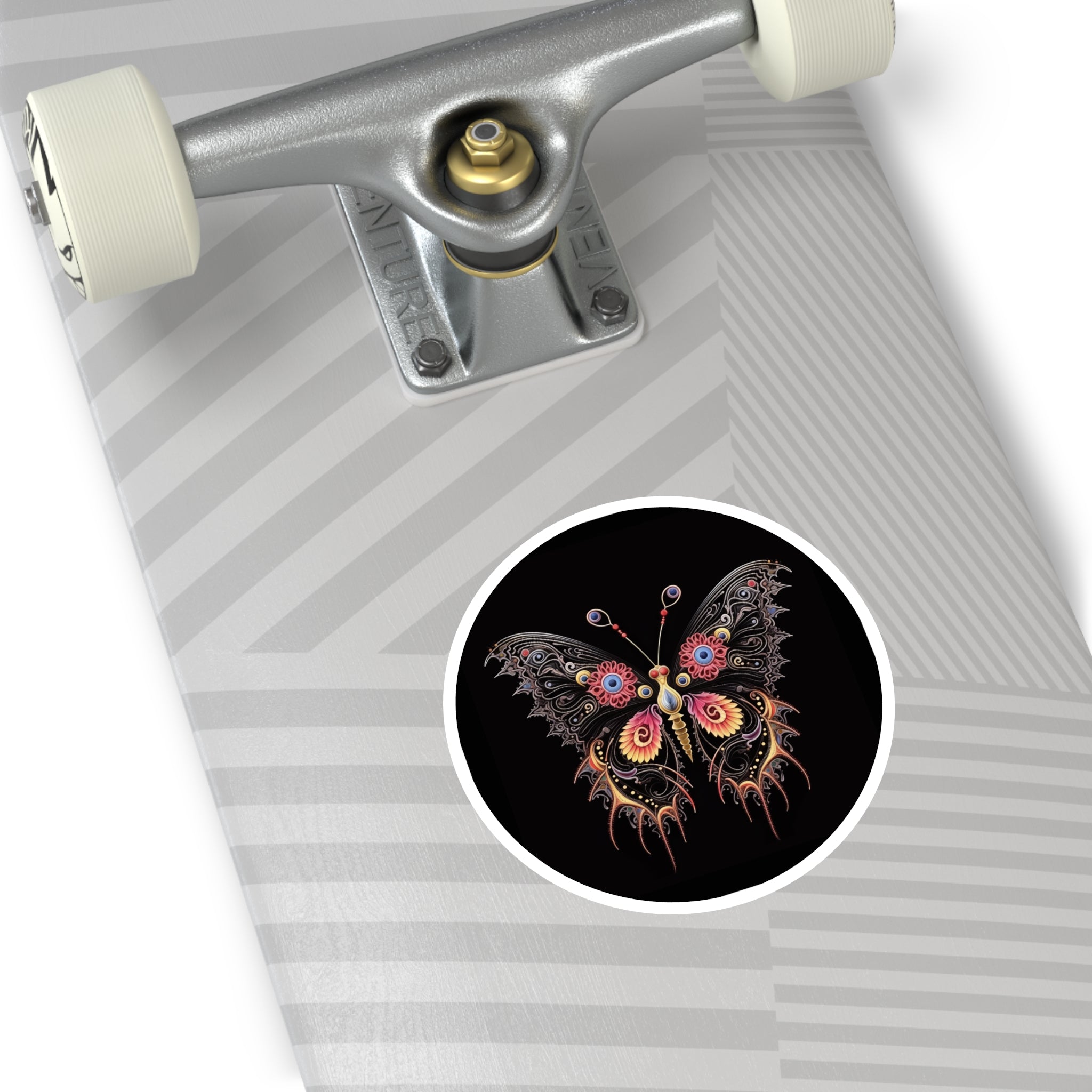 Intricate Butterfly Sticker, Psychedelic Tattoo Art, Abstract Wing Design, Bold Colors