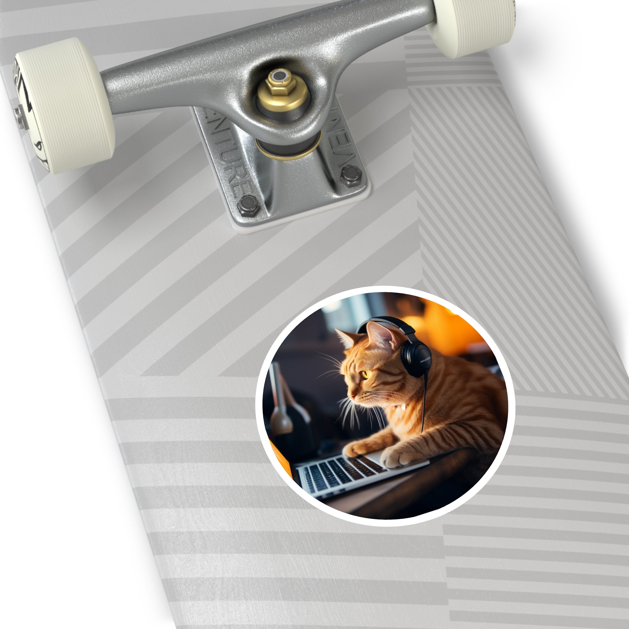 Cat with Headphones Sticker, Chill Vibes, Laptop or Music Lover Gift