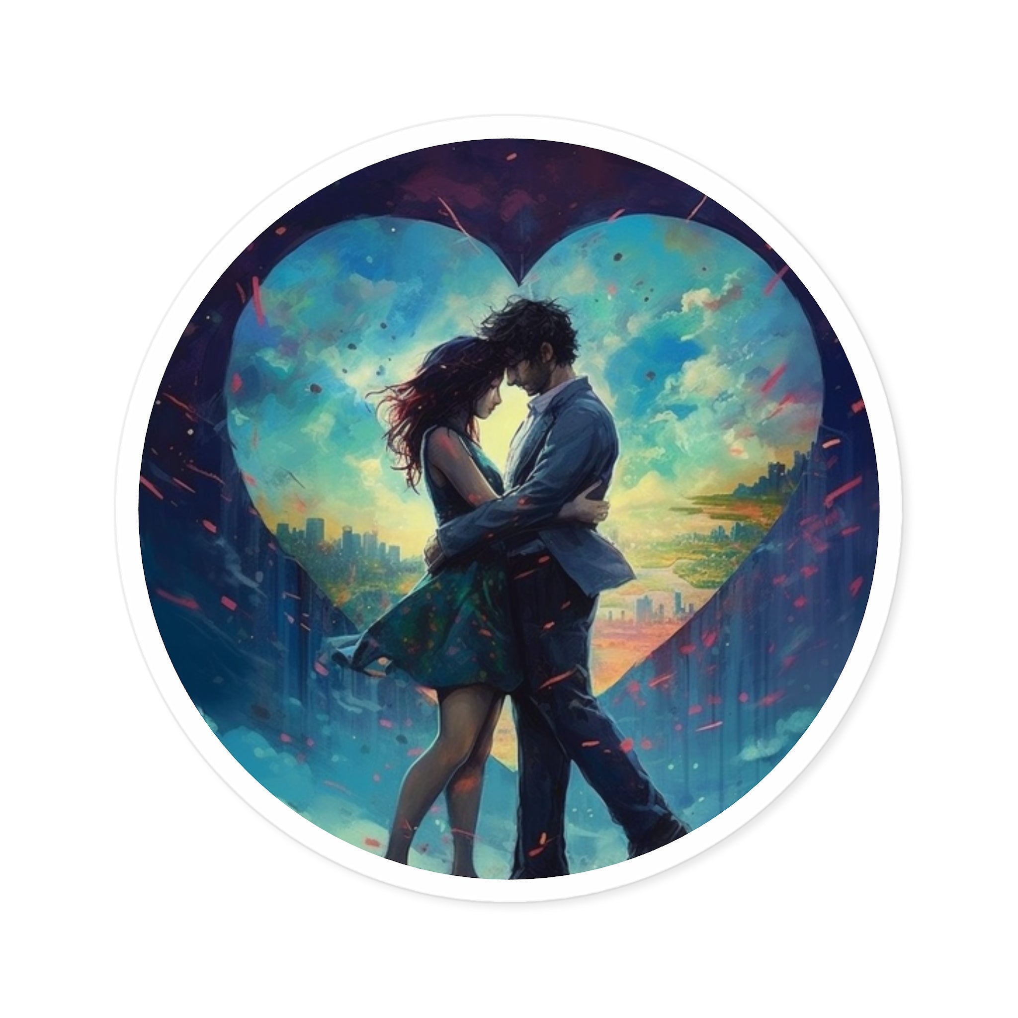 Love in the City Art Sticker, Dramatic Romance Style, Gift Idea, Mood Aesthetic