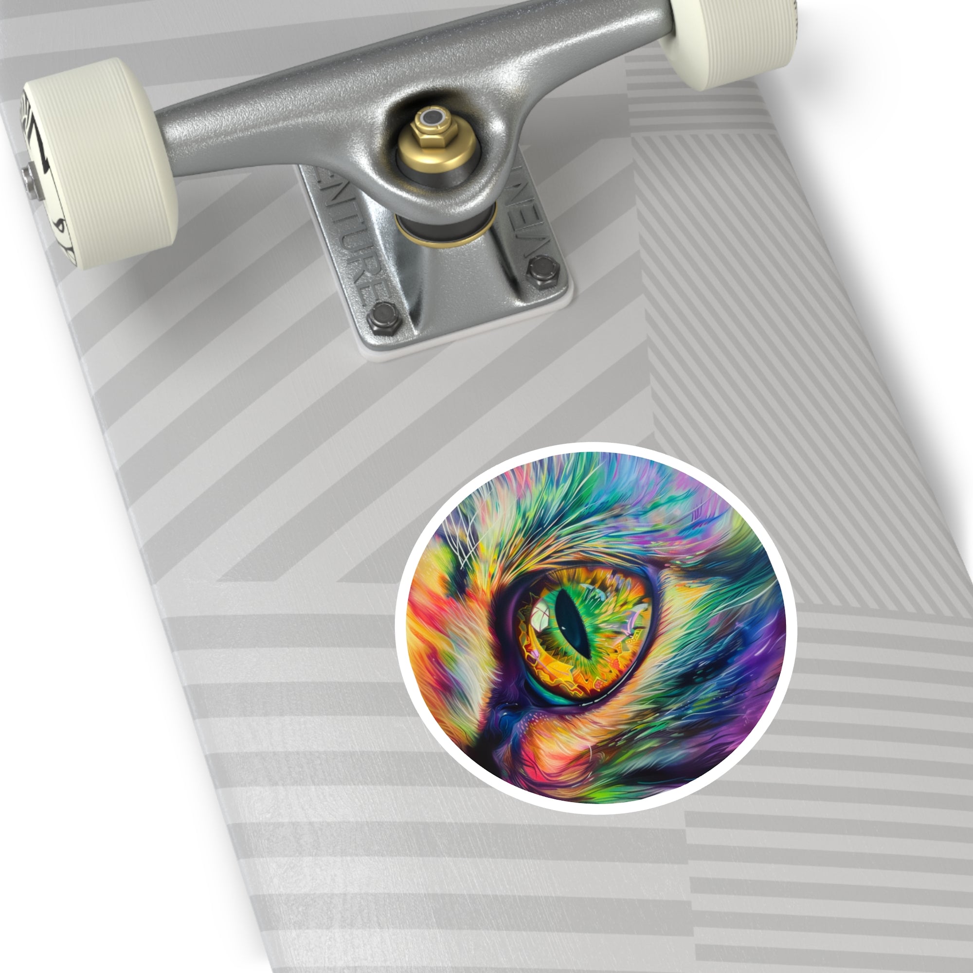 Rainbow Cat Eye Sticker, Trippy Animal Design, Vibrant Color Art