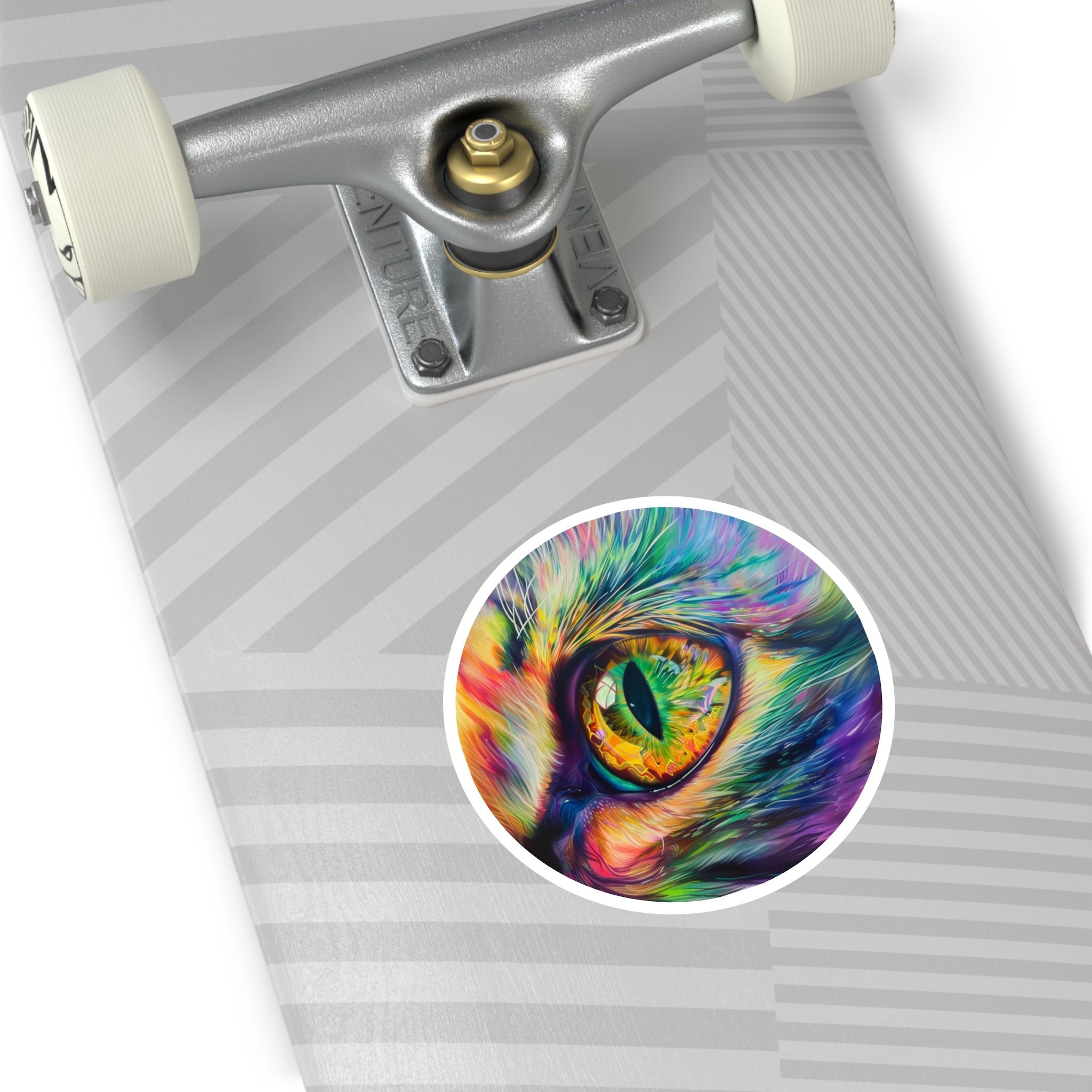 Rainbow Cat Eye Sticker, Trippy Animal Design, Vibrant Color Art