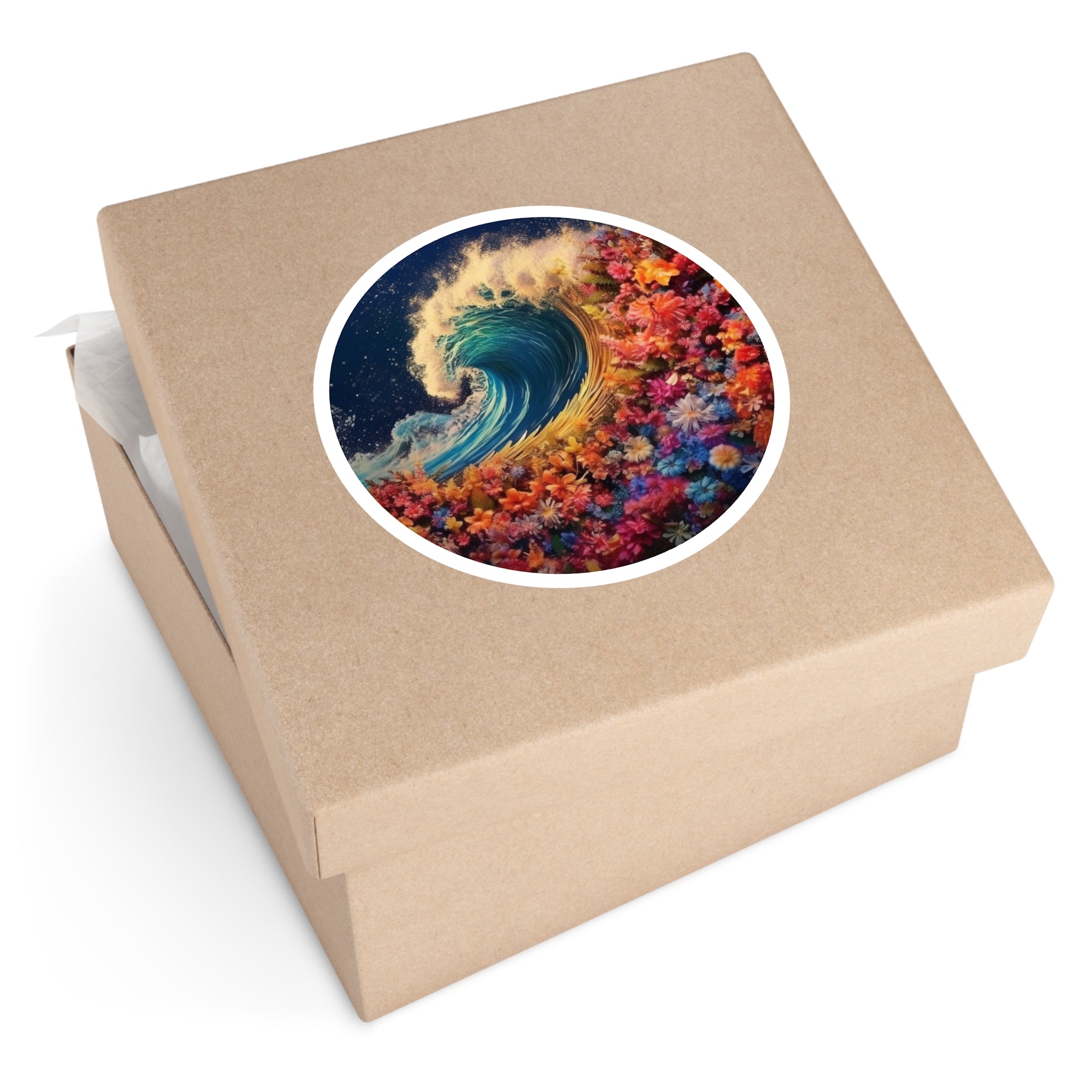 Floral Ocean Wave Sticker, Trippy Surf Design, Colorful Sea Art, Nature Fusion