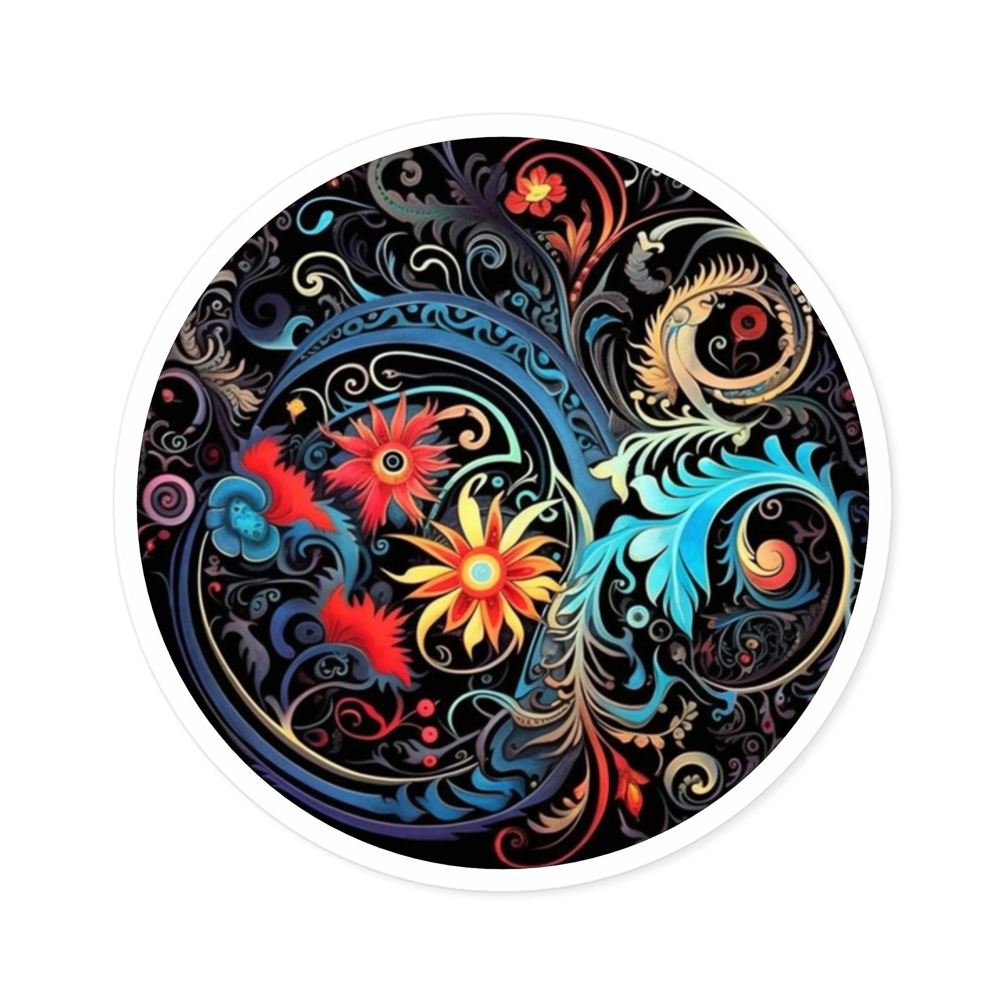 Floral Mandala Sticker, Tattoo Art Pattern, Ornamental Circle Design, Color Harmony