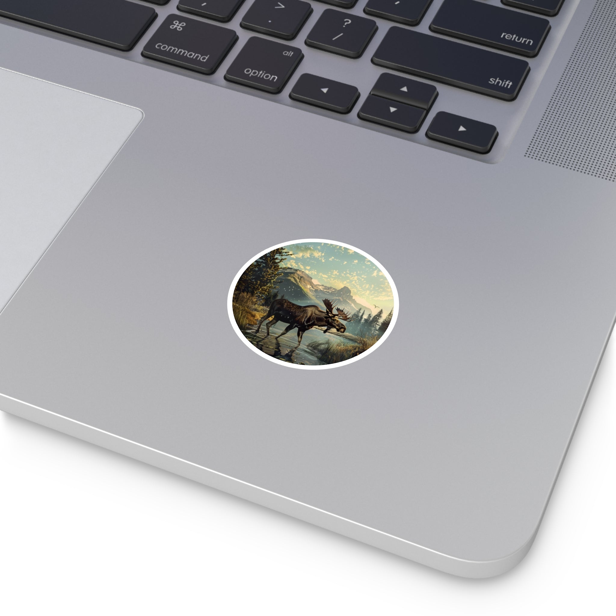 Moose in the Wild, Nature Landscape Sticker, Mountain Scene, Wildlife Art
