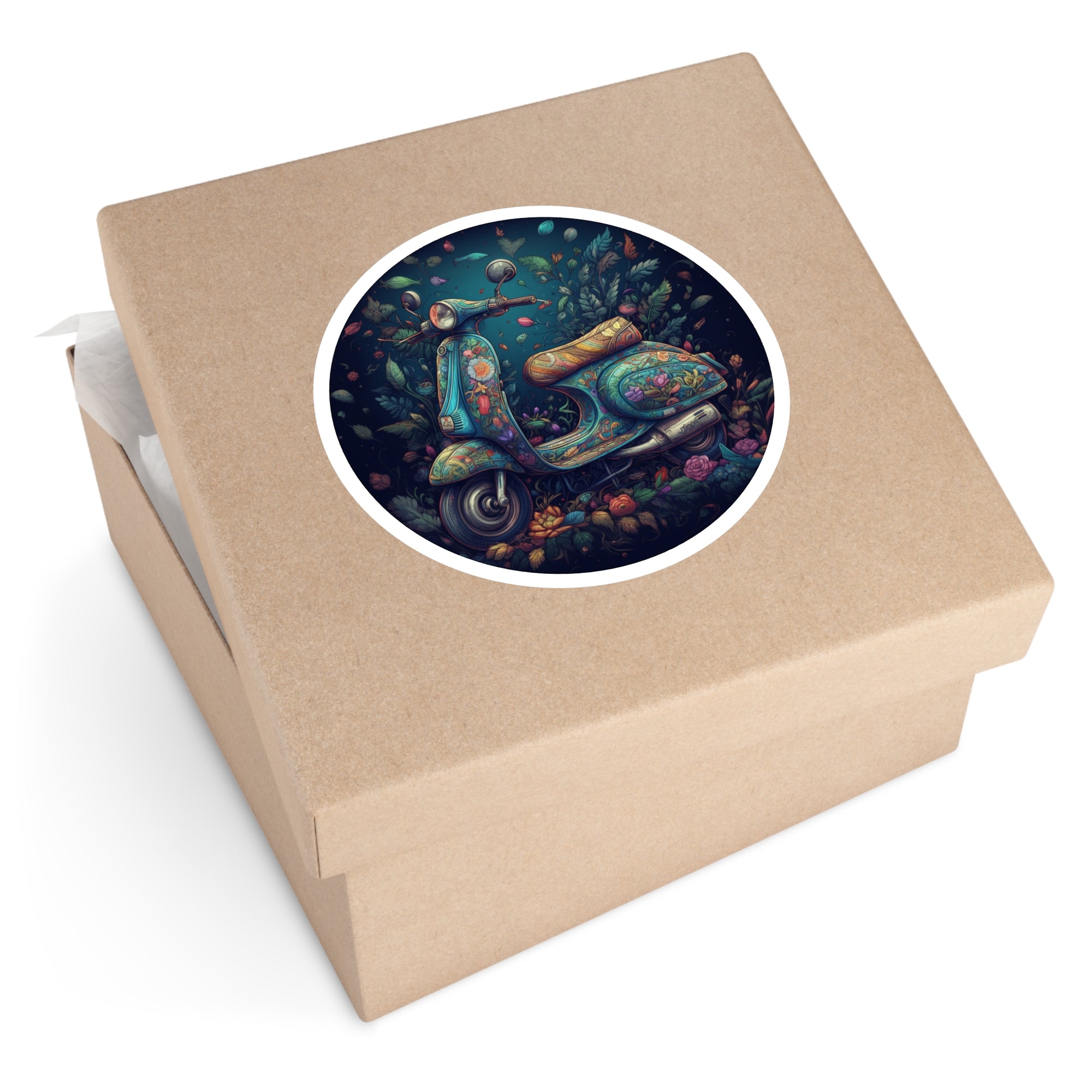 Floral Scooter Sticker, Colorful Design, Artistic Vehicle Art, Retro Style