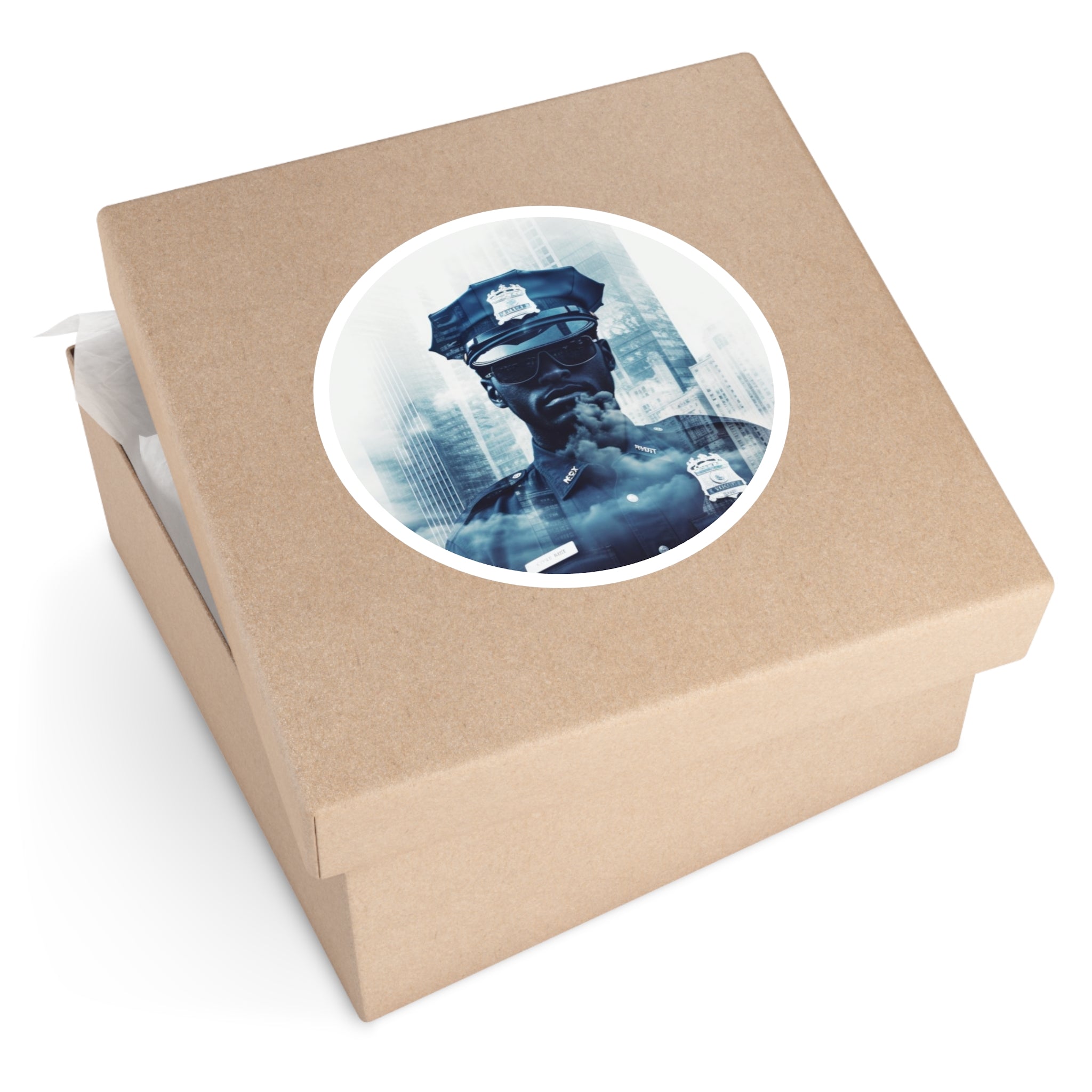 Police City Sticker, Double Exposure Art, Urban Design, Heroic Gift