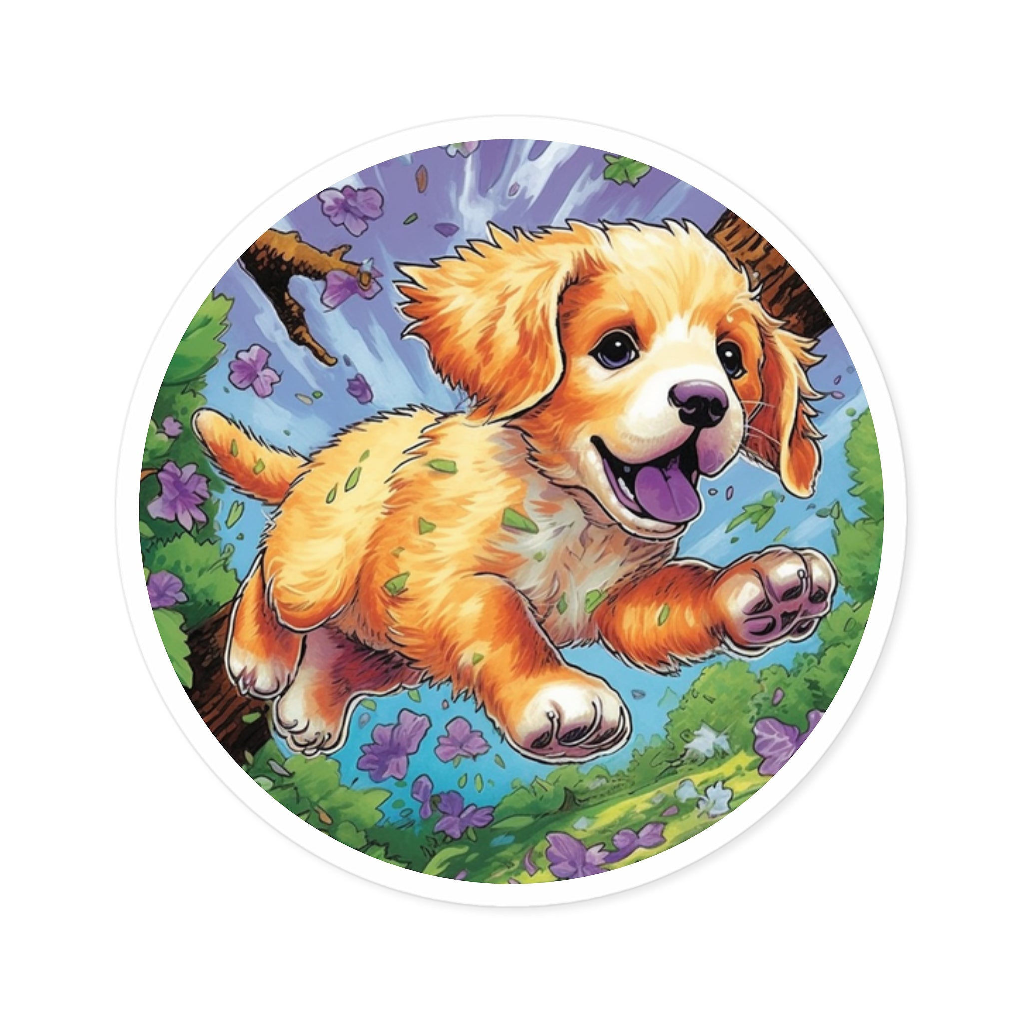 Golden Retriever Puppy Sticker, Joyful Burst, Playful Energy, Cute Dog Art