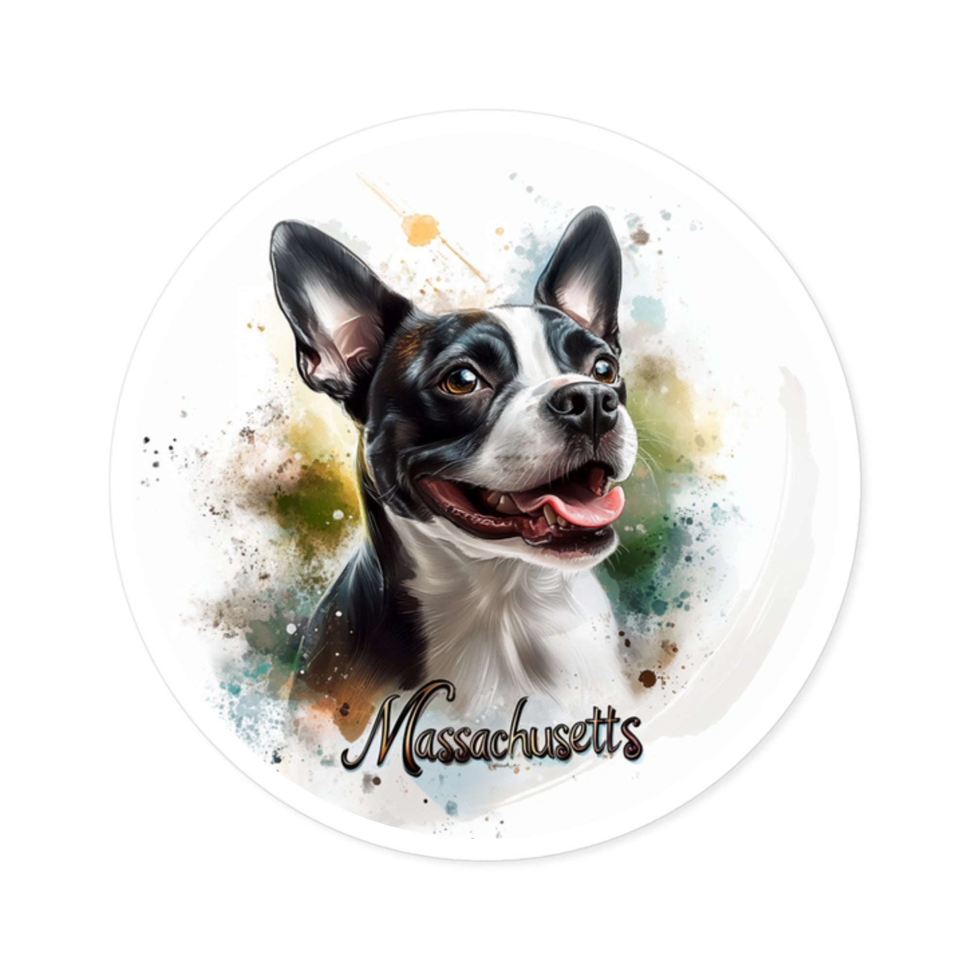 Massachusetts Boston Terrier, State Dog Sticker, Pet Art, Playful Design