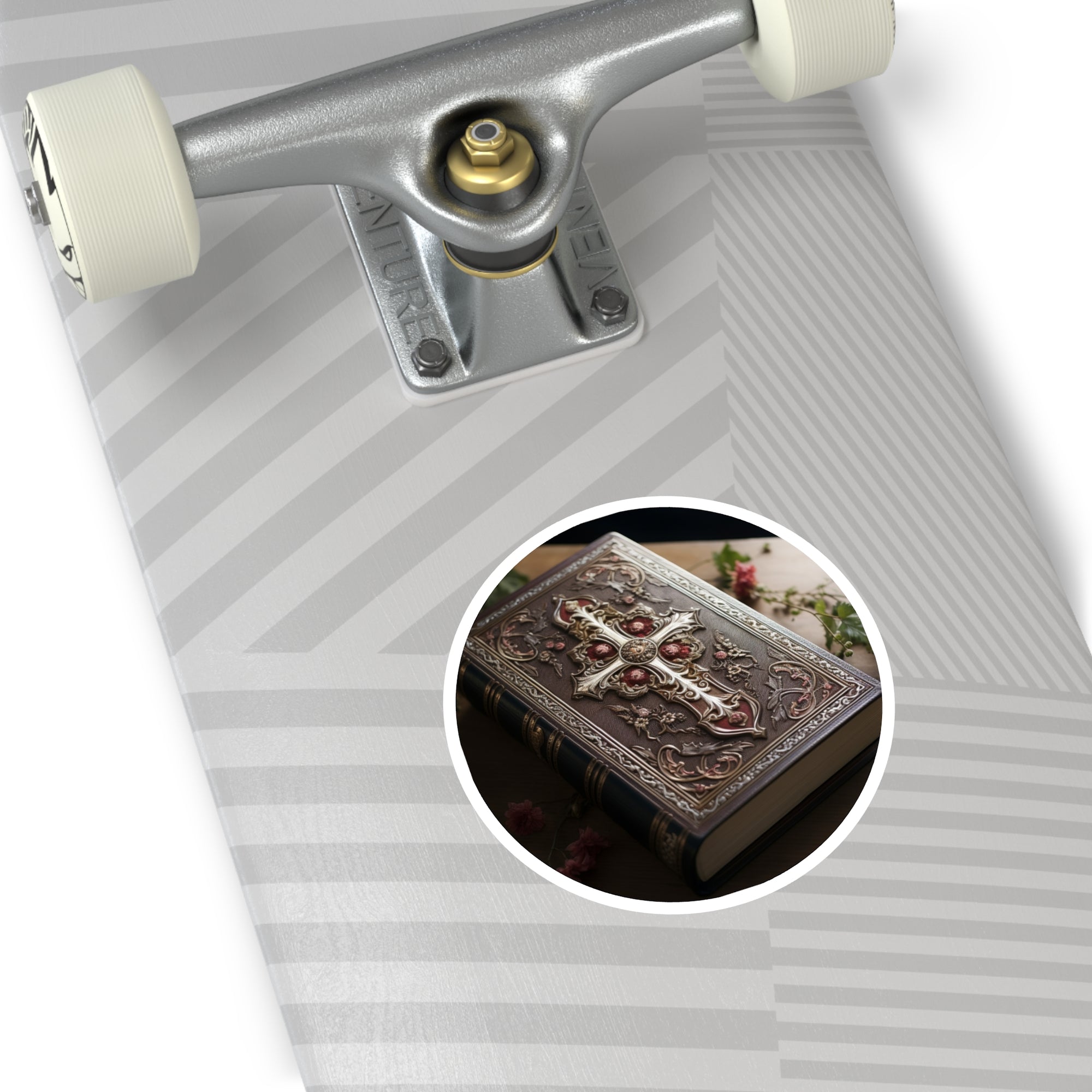 Sacred Book, Ornate Cross Bible Sticker, Journal or Laptop, Faithful Keepsake