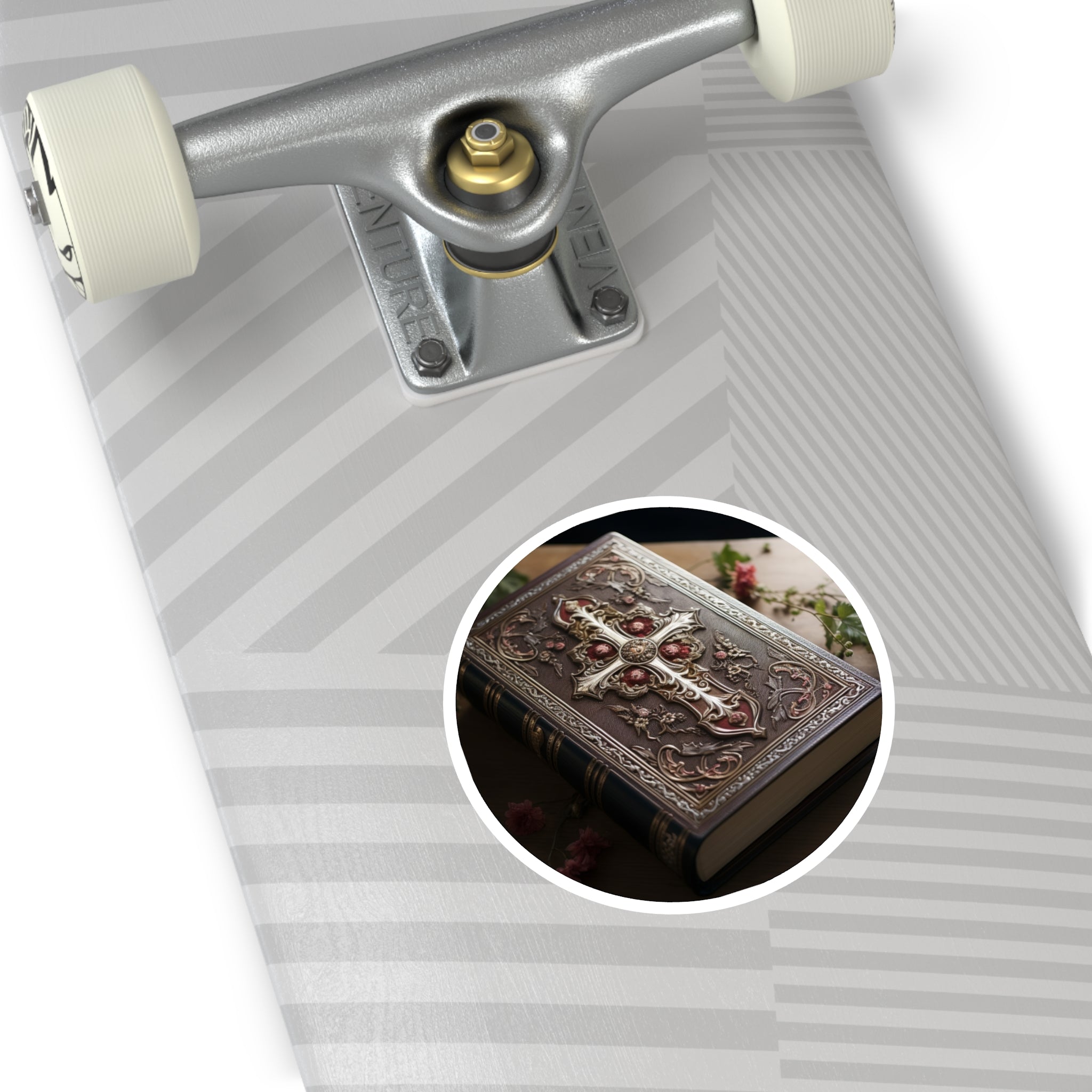 Sacred Book, Ornate Cross Bible Sticker, Journal or Laptop, Faithful Keepsake