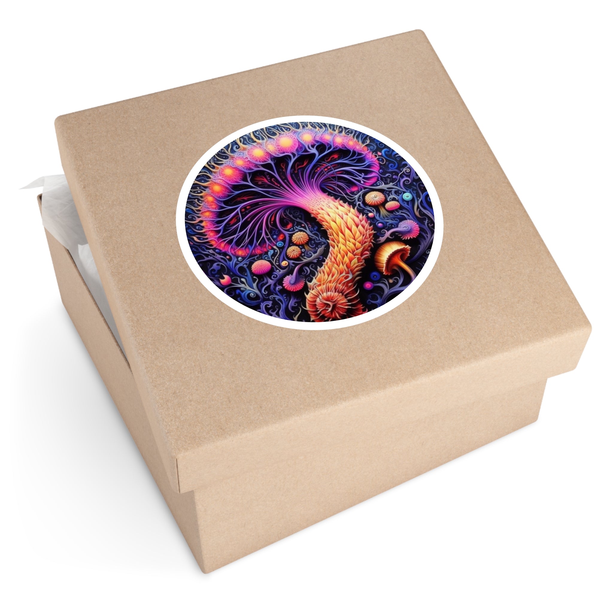 Abstract Mushroom, Creative Art Sticker, Vibrant Decor, Fantasy Fans