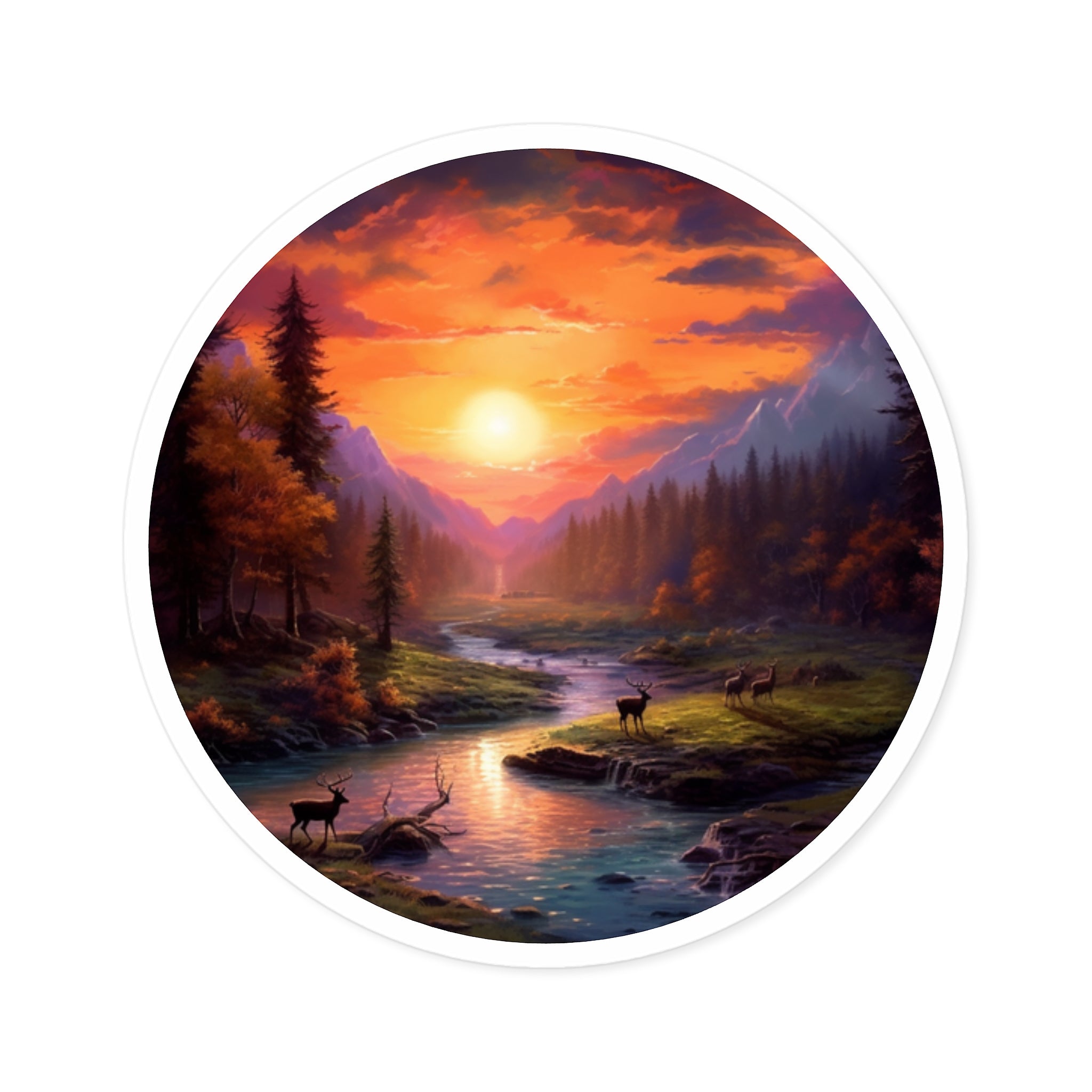 Sunset River Valley, Peaceful Nature Sticker, Outdoor Scene, Scenic Art