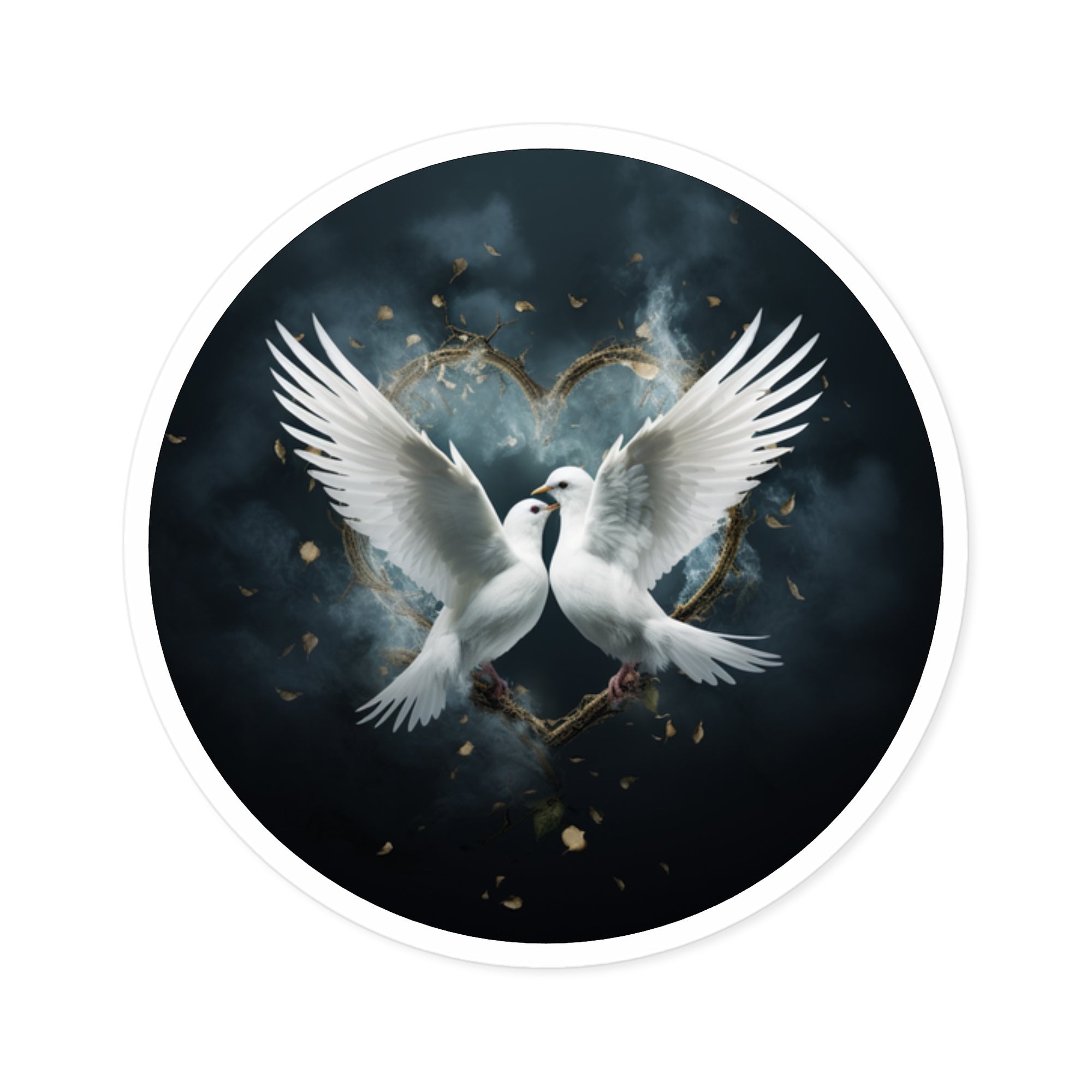 White Doves Heart, Romantic Bird Sticker, Peaceful Art Design, Love Symbol