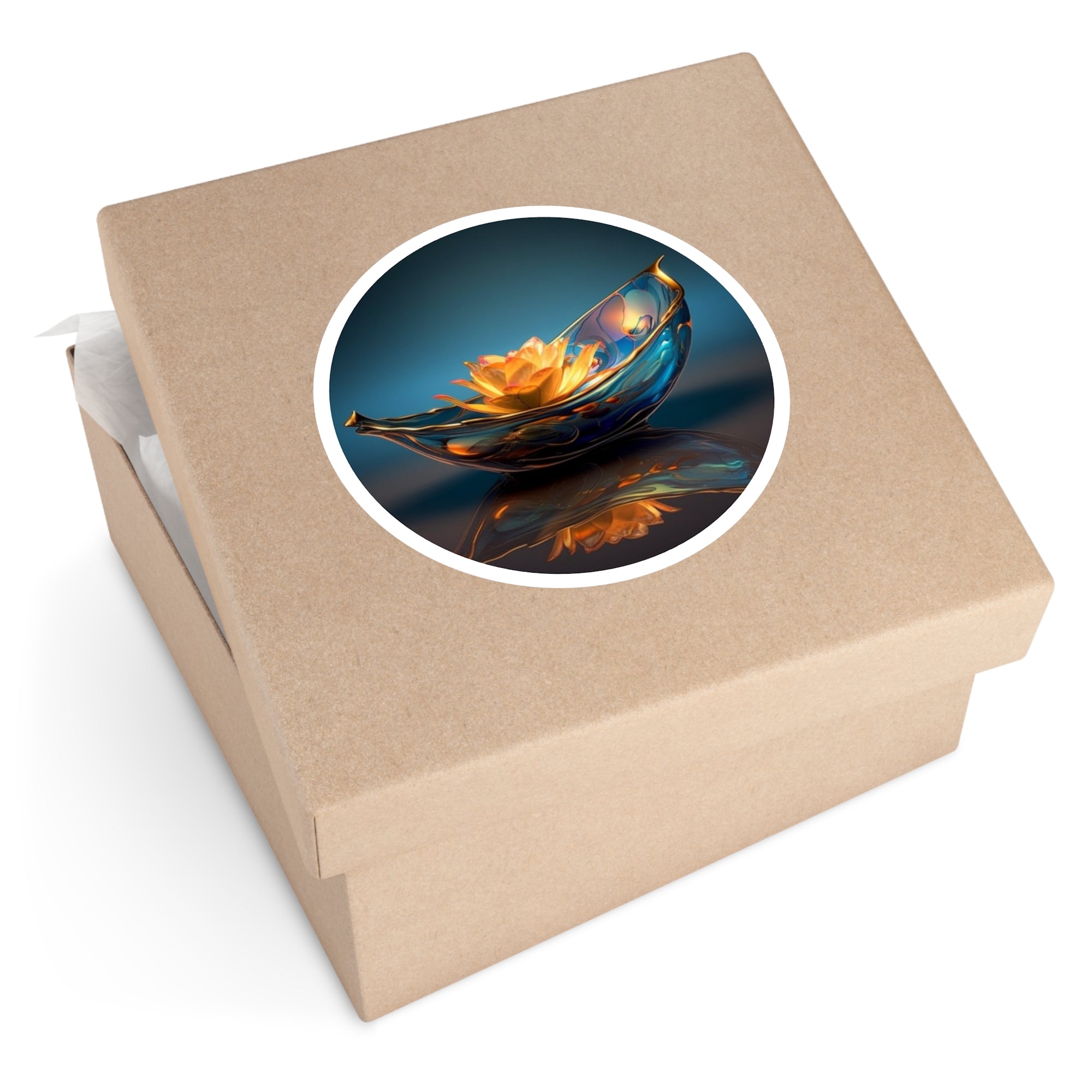 Glass Lotus Boat, Fantasy Art Sticker, Desktop Decor, Gift Idea