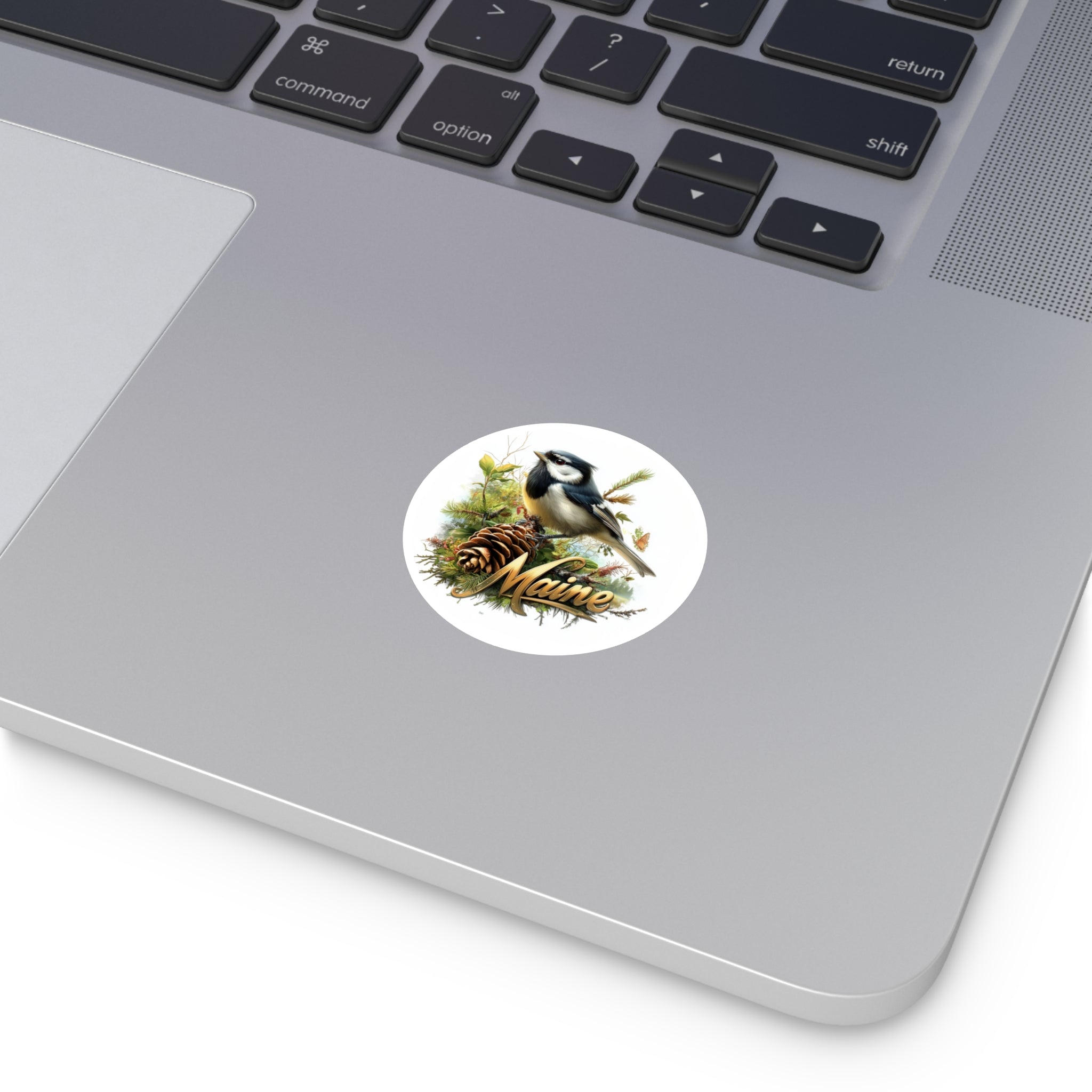 Maine Chickadee, Pine Cone Sticker, State Bird Art, Forest Nature Design