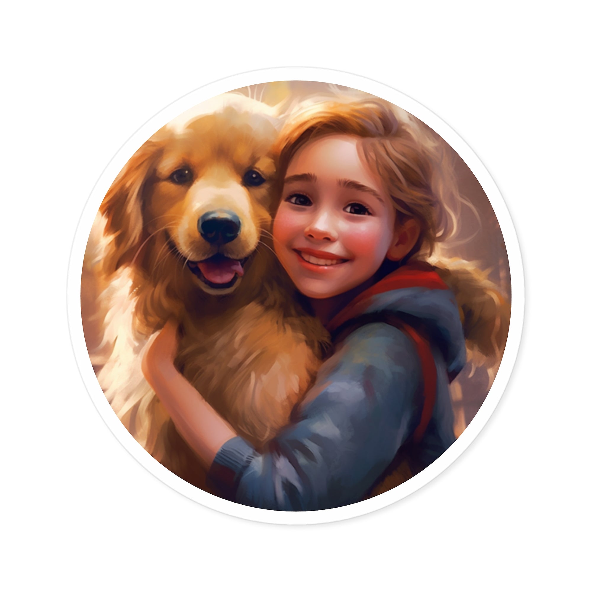 Girl and Dog Sticker, Heartwarming Design, Friendship Art, Cozy Feel