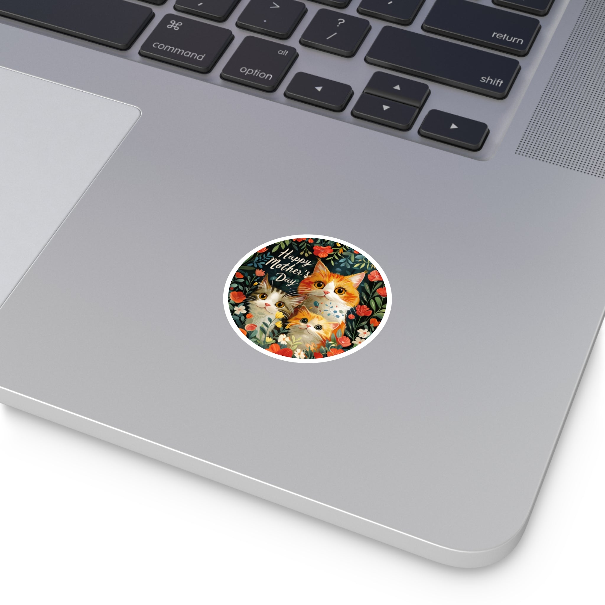 Happy Mother’s Day Sticker, Cat Family Art, Floral Design, Cute Pet Gift